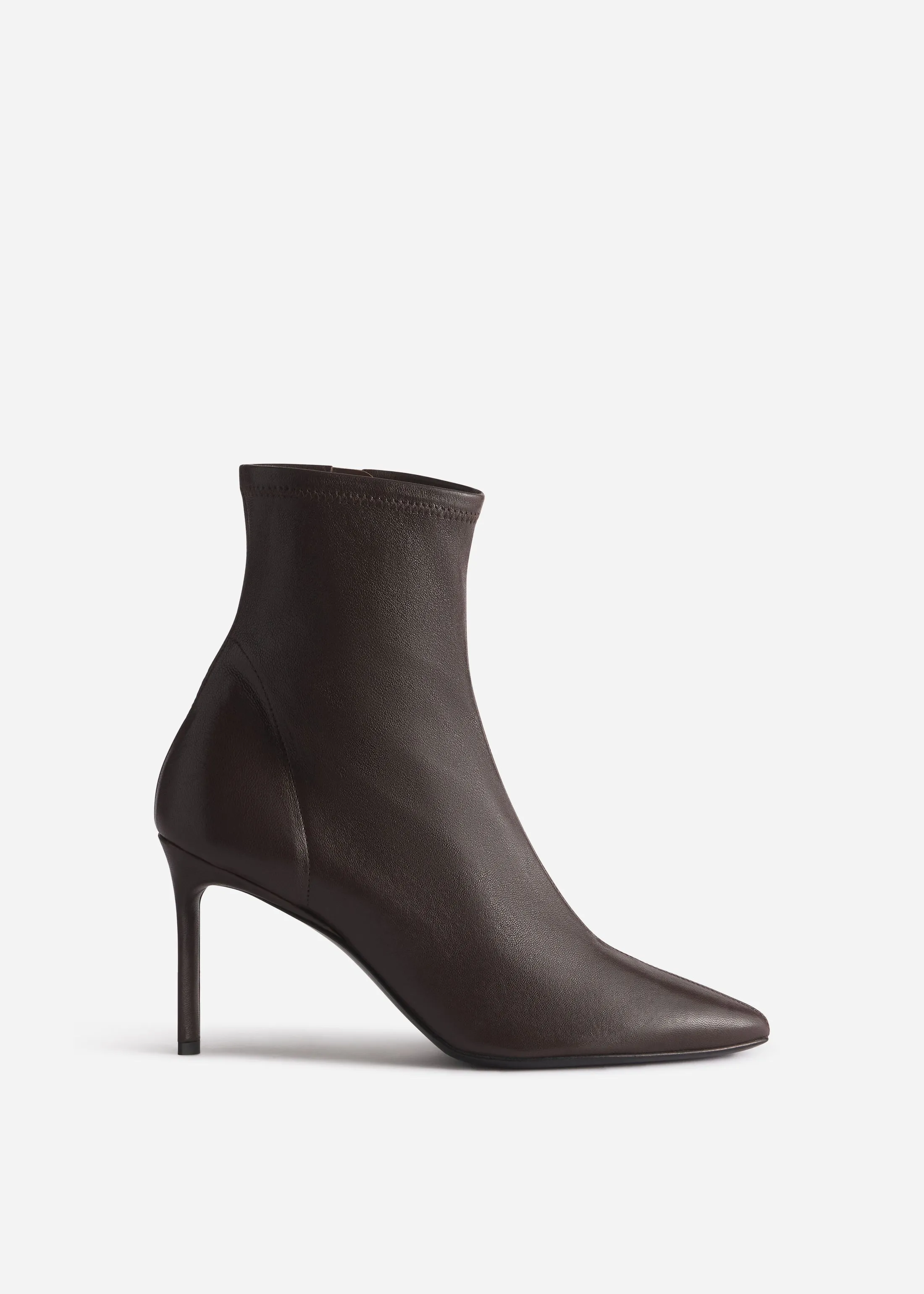 Heeled Leather Sock Bootie in Chocolate sold by CO