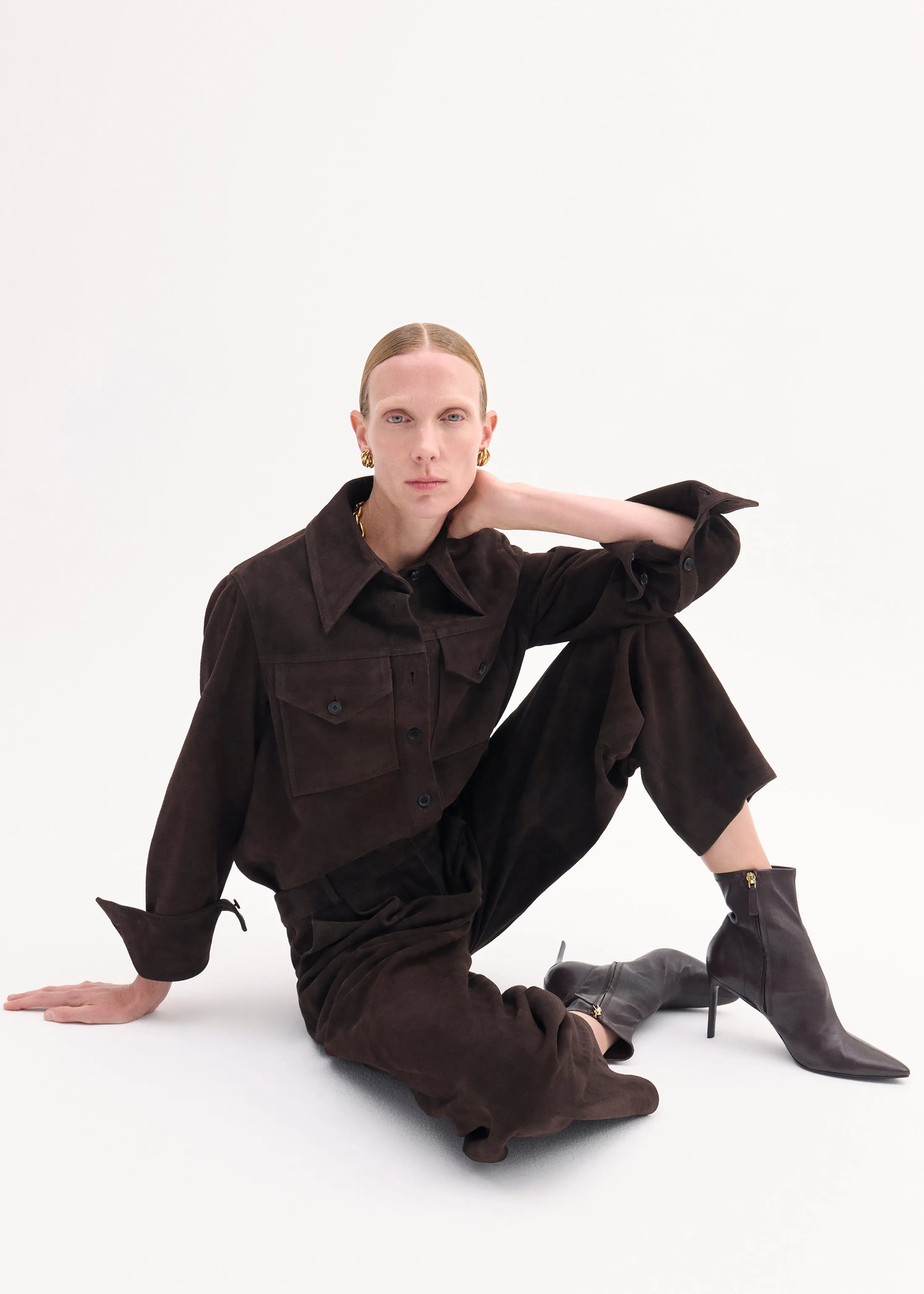 Heeled Leather Sock Bootie in Chocolate sold by CO product image thumbnail 4