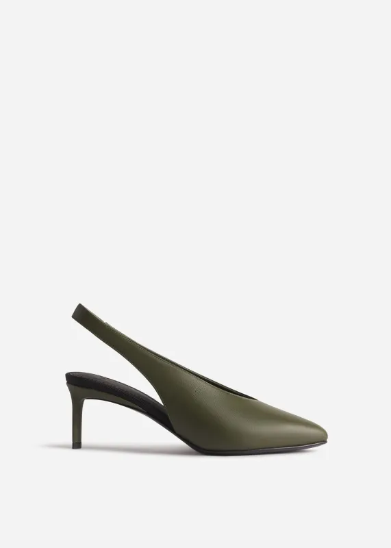 Pointed Slingback Leather Heel in Olive sold by CO