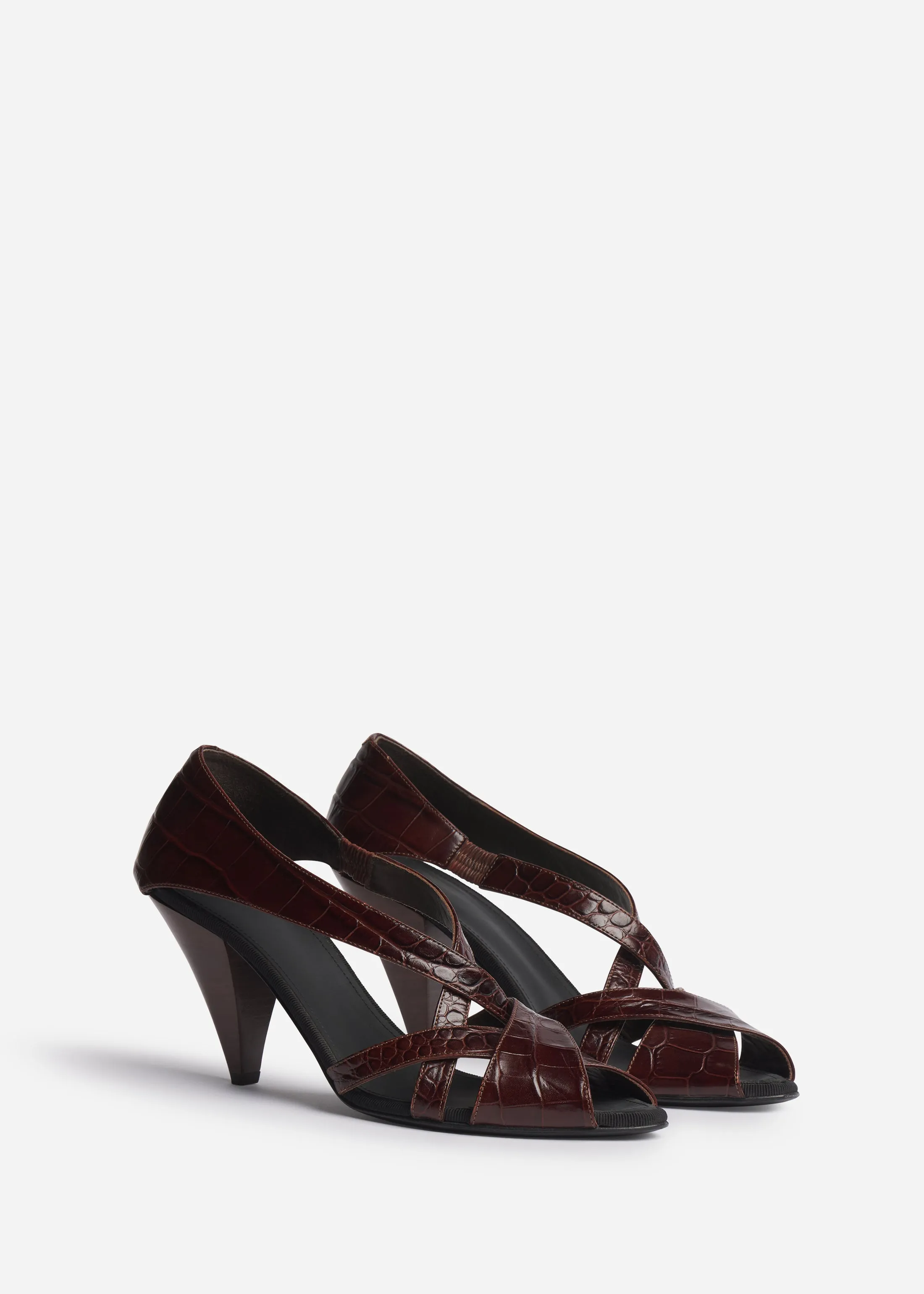 Open Toe Heeled Sandal in Crocodile Leather - Chocolate sold by CO product image thumbnail 2
