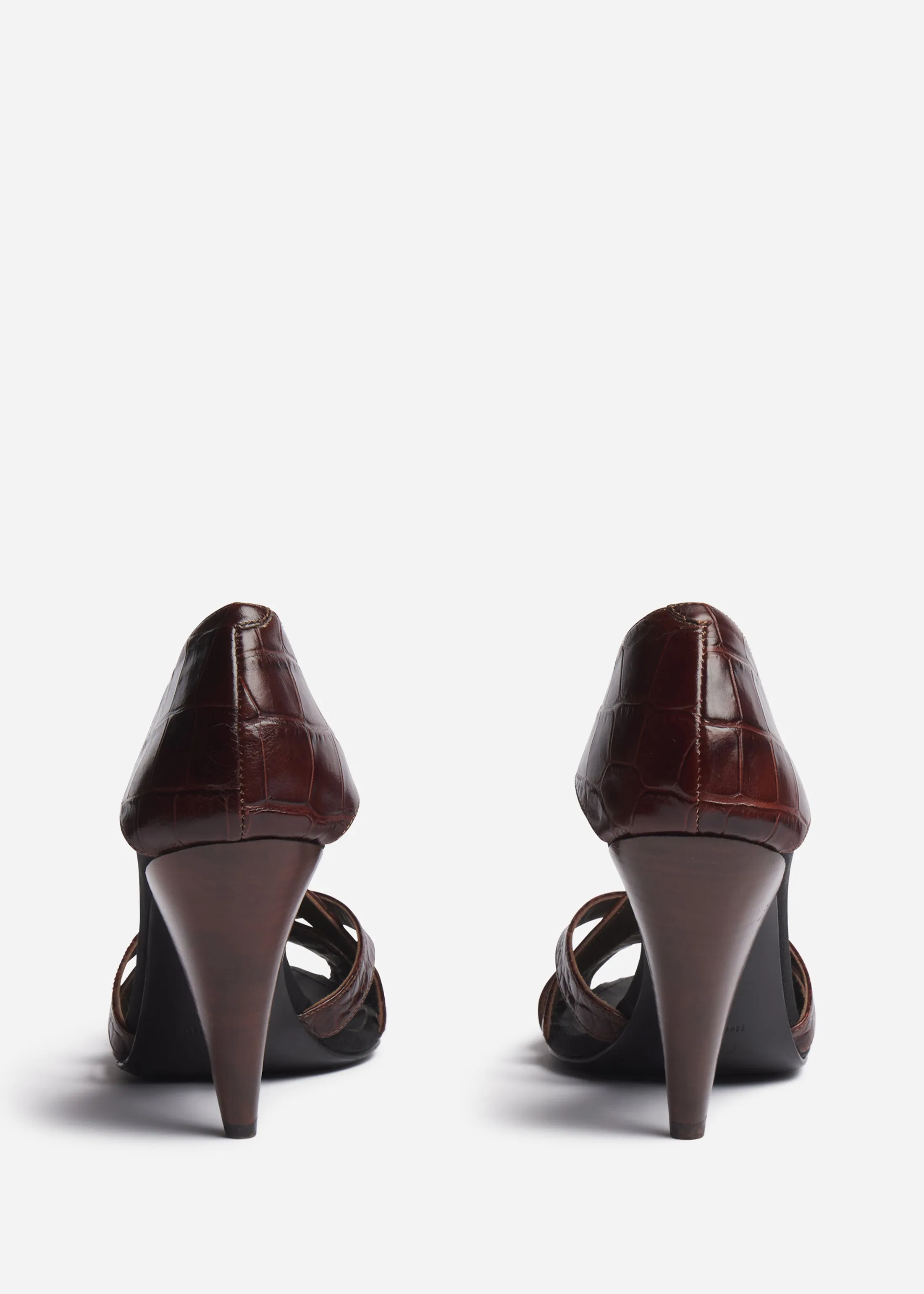 Open Toe Heeled Sandal in Crocodile Leather - Chocolate sold by CO product image thumbnail 3