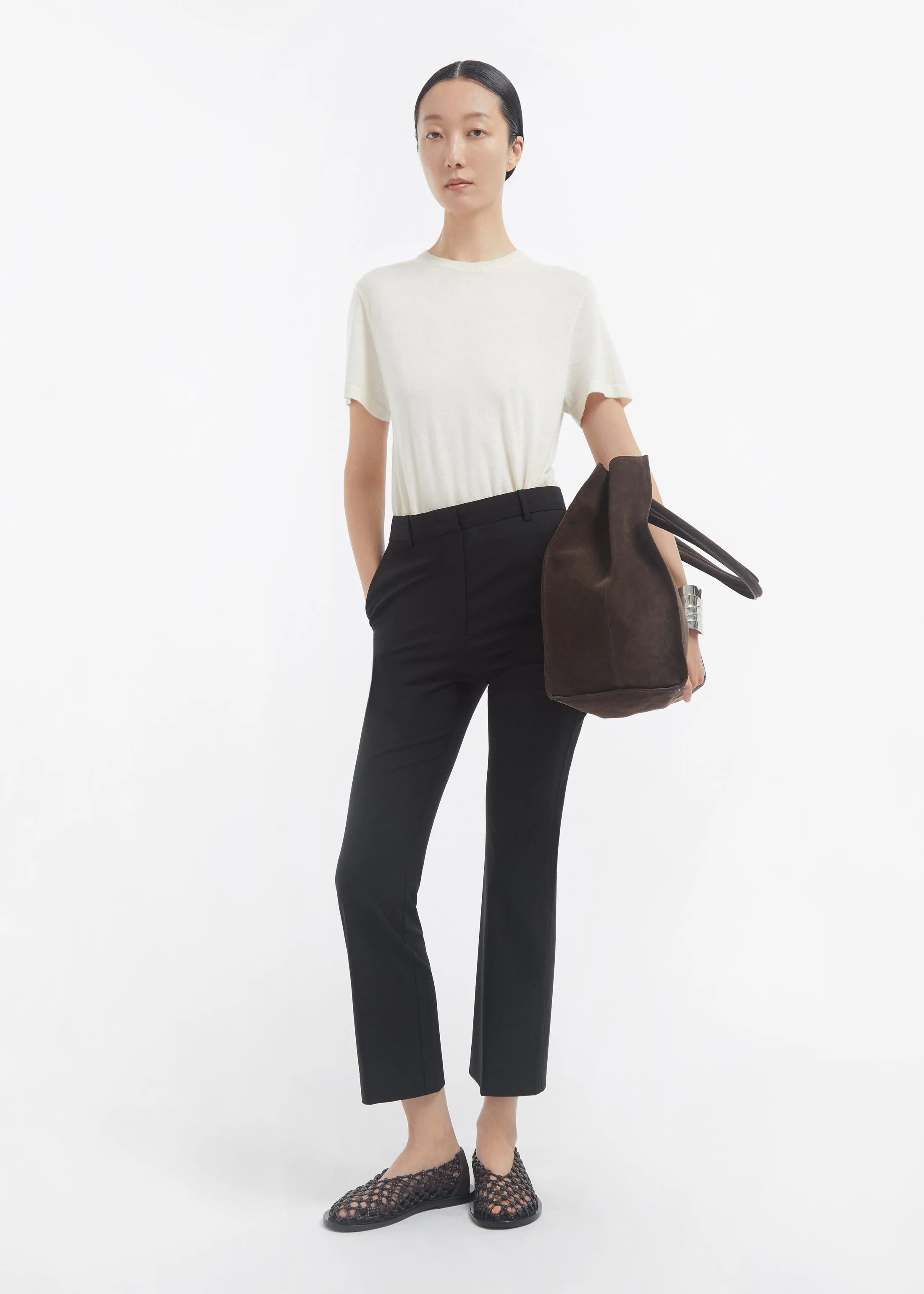 Cropped Cigarette Trouser in Virgin Wool - Black sold by CO