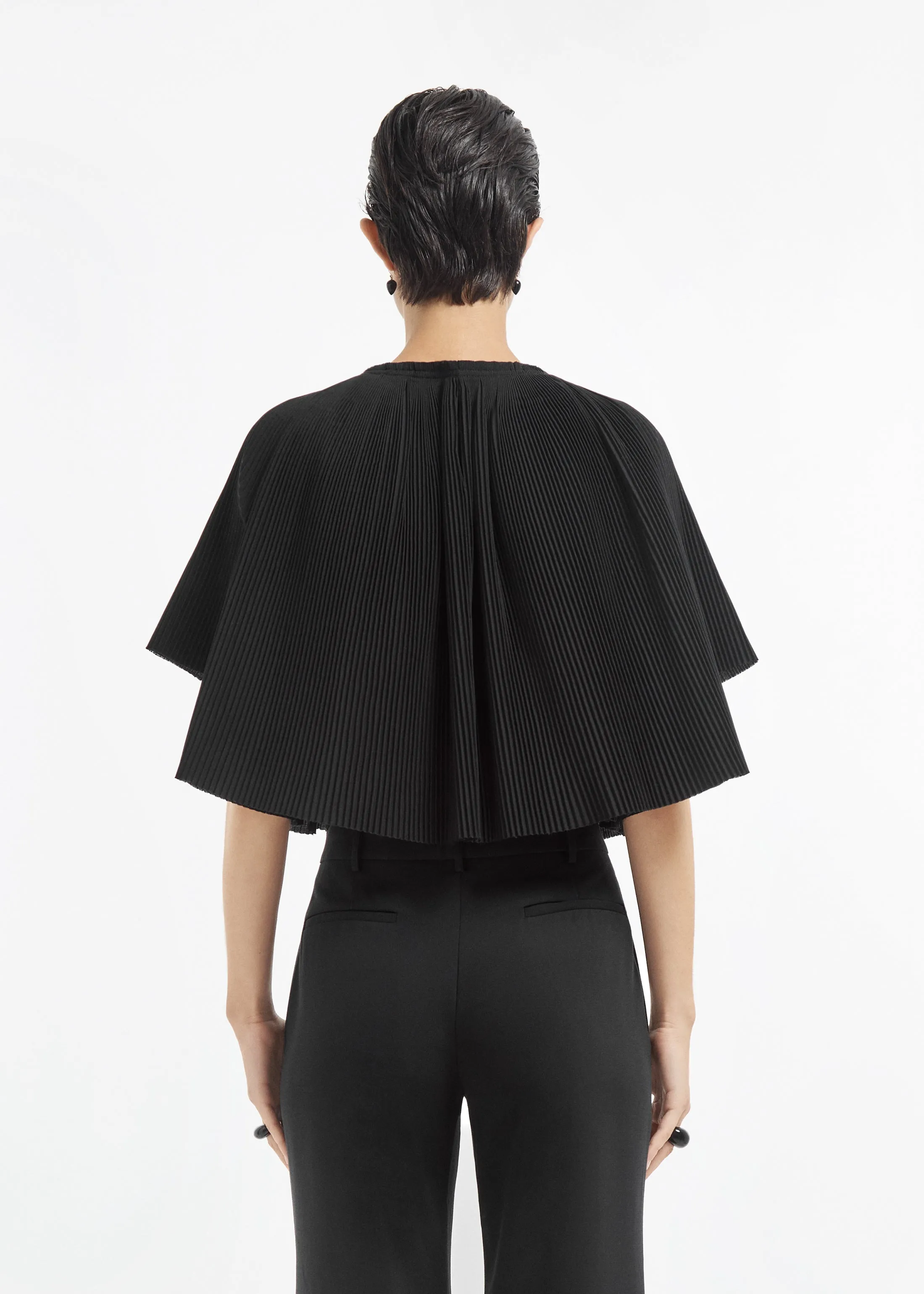 Crinkle Cut Cape Top in Plisse - Black sold by CO product image thumbnail 3