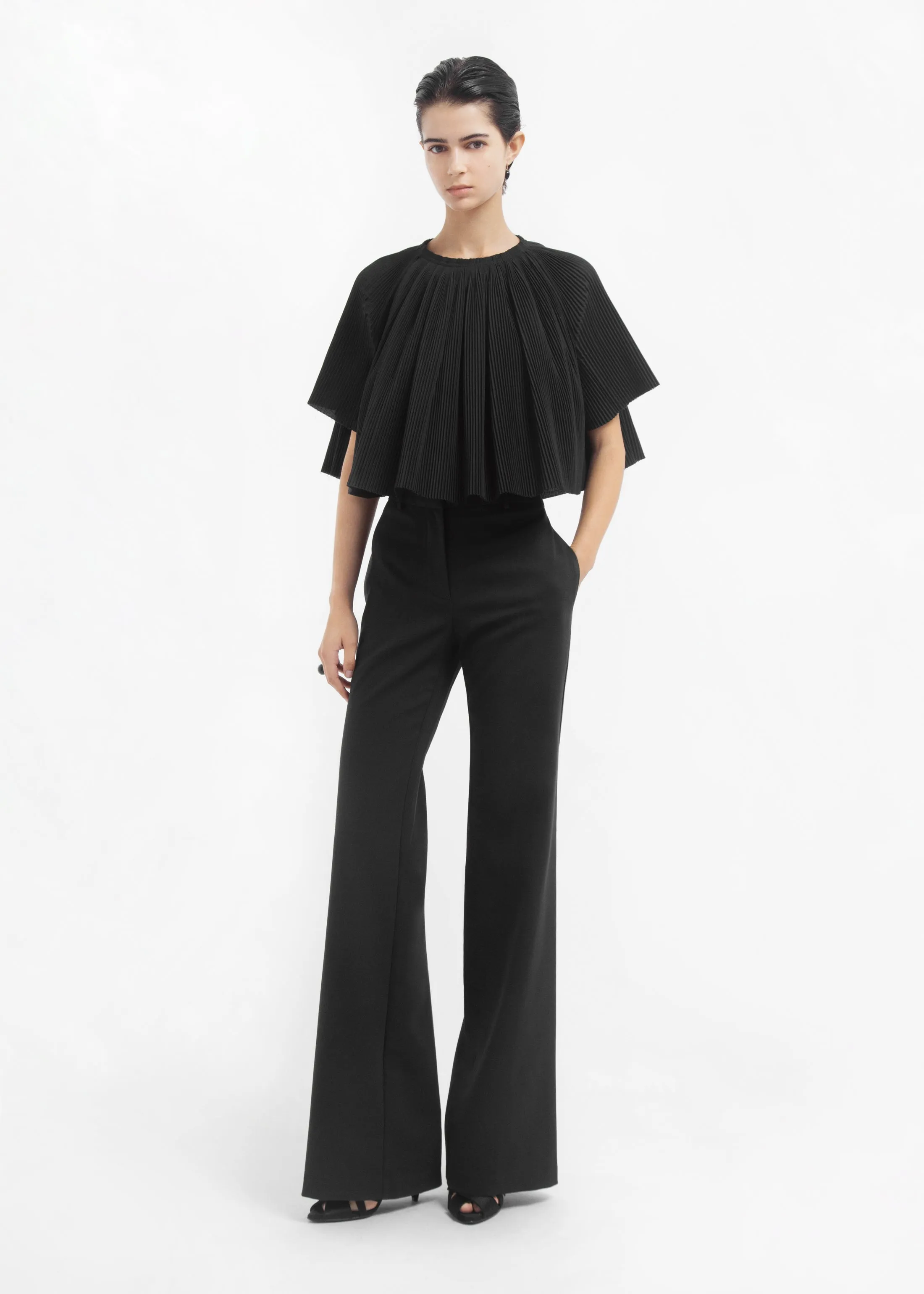 Crinkle Cut Cape Top in Plisse - Black sold by CO product image thumbnail 2