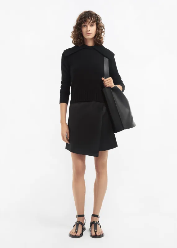 Wrap Mini Skirt in Duchess Satin - Black made by CO