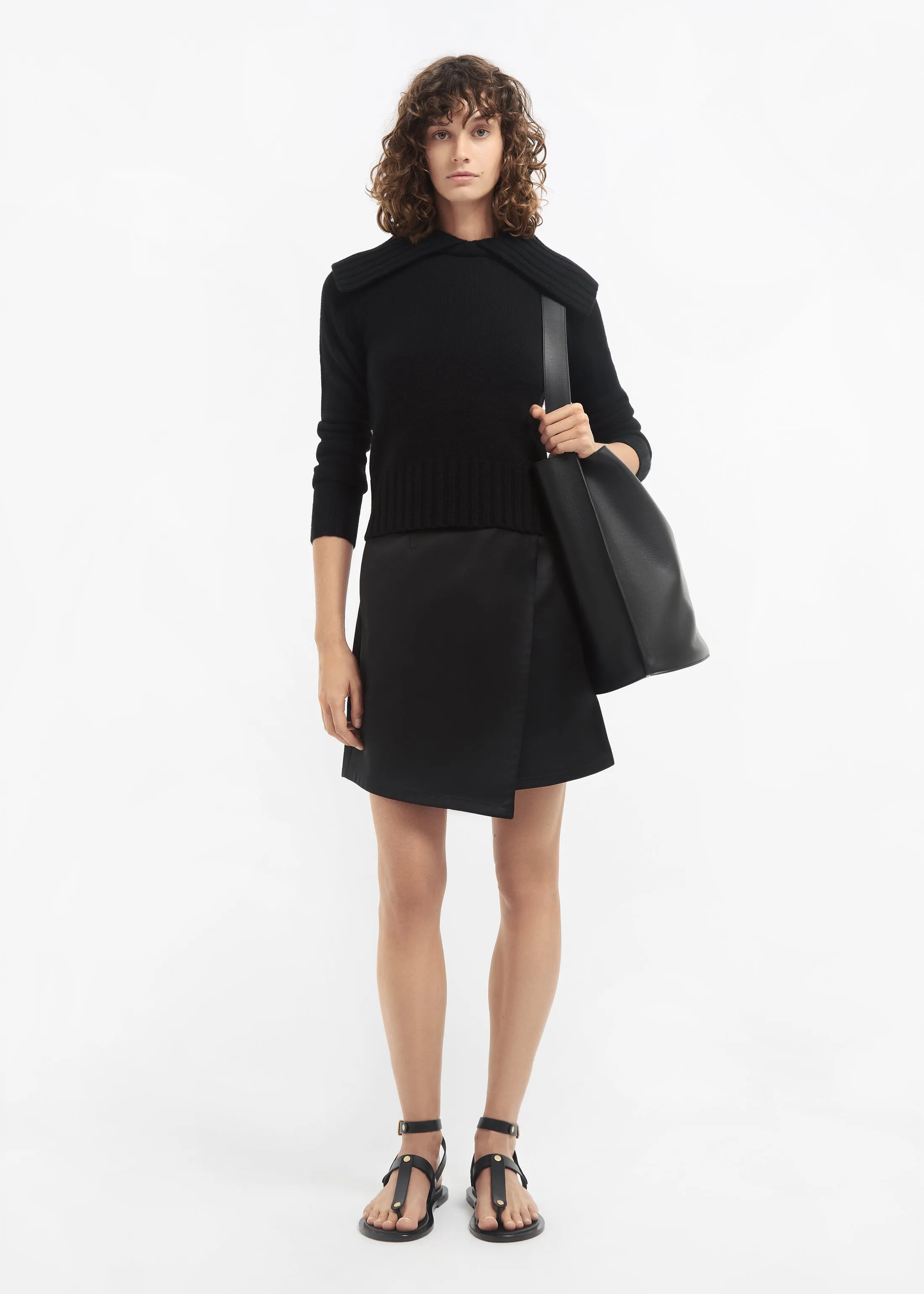 Wrap Mini Skirt in Duchess Satin - Black sold by CO