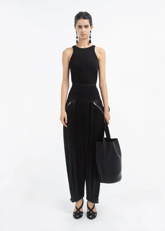 Ribbed Jogger in Silk Charmeuse - Black made by CO