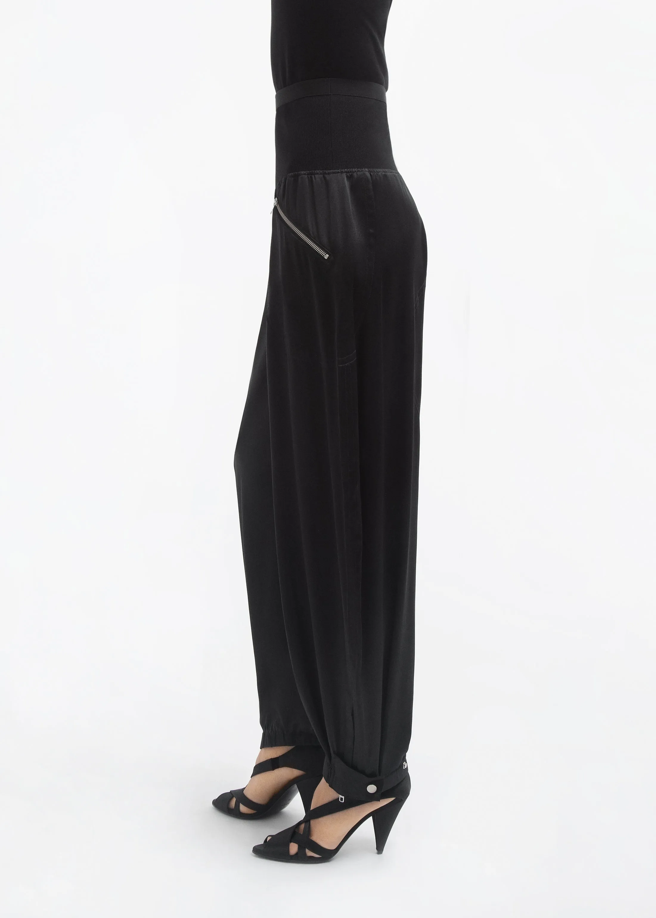 Ribbed Jogger in Silk Charmeuse - Black sold by CO product image thumbnail 3