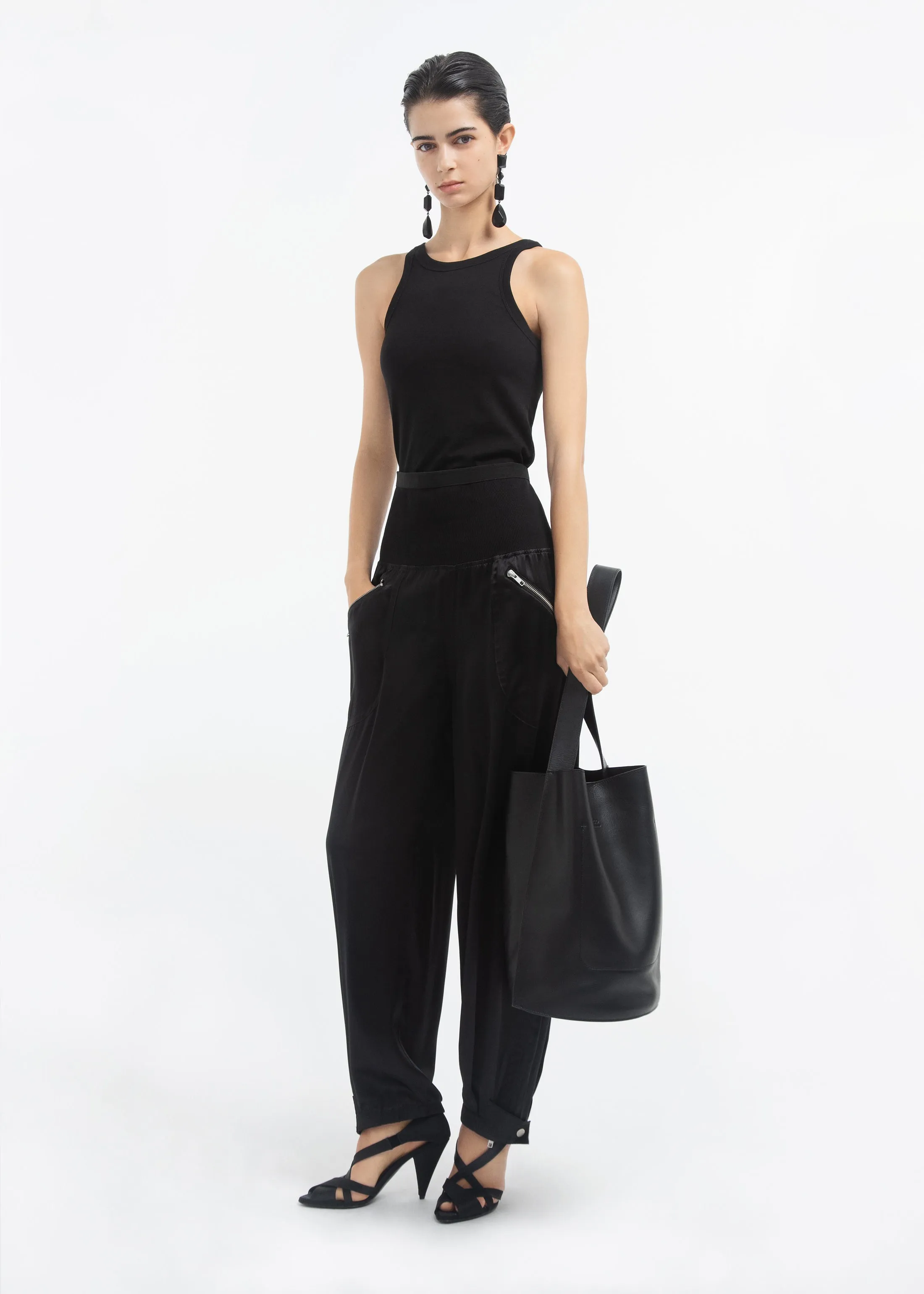 Ribbed Jogger in Silk Charmeuse - Black sold by CO product image thumbnail 2