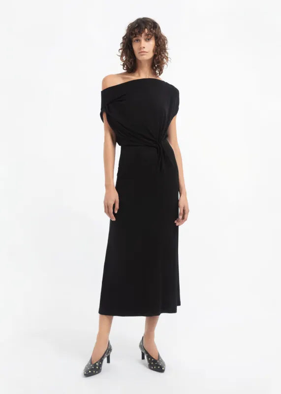 Draped Shoulder Dress in Jersey - Black made by CO
