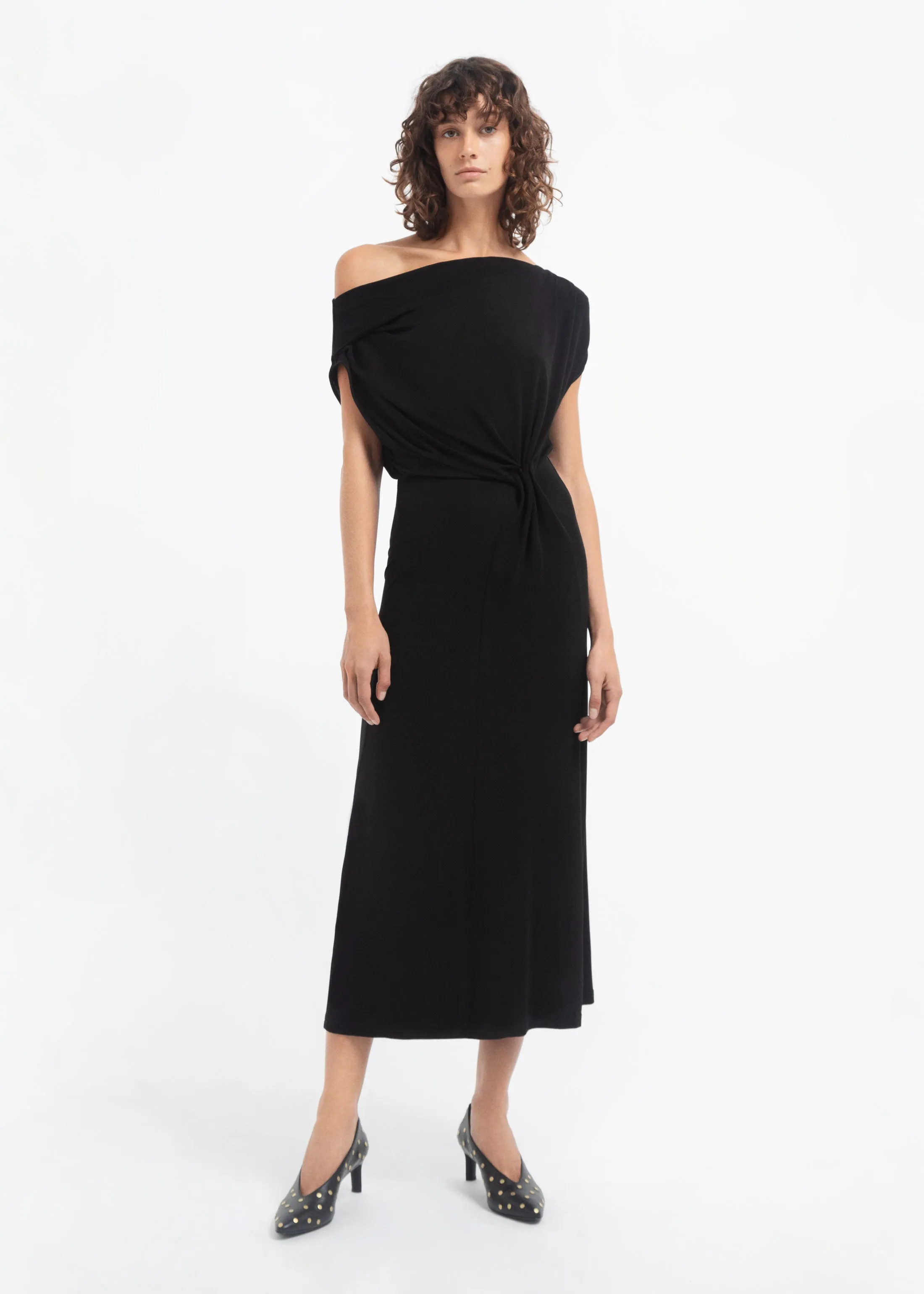Draped Shoulder Dress in Jersey - Black sold by CO