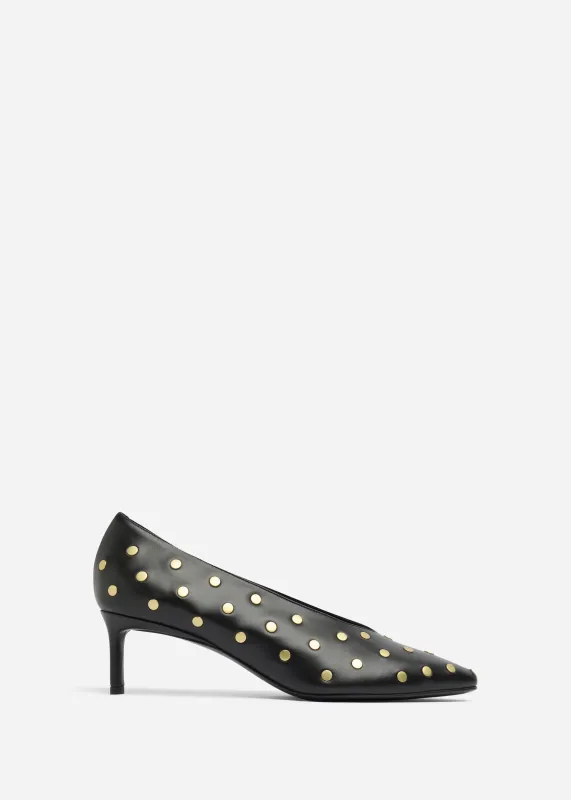 Studded Kitten Heel in Calf Skin Leather - Black sold by CO