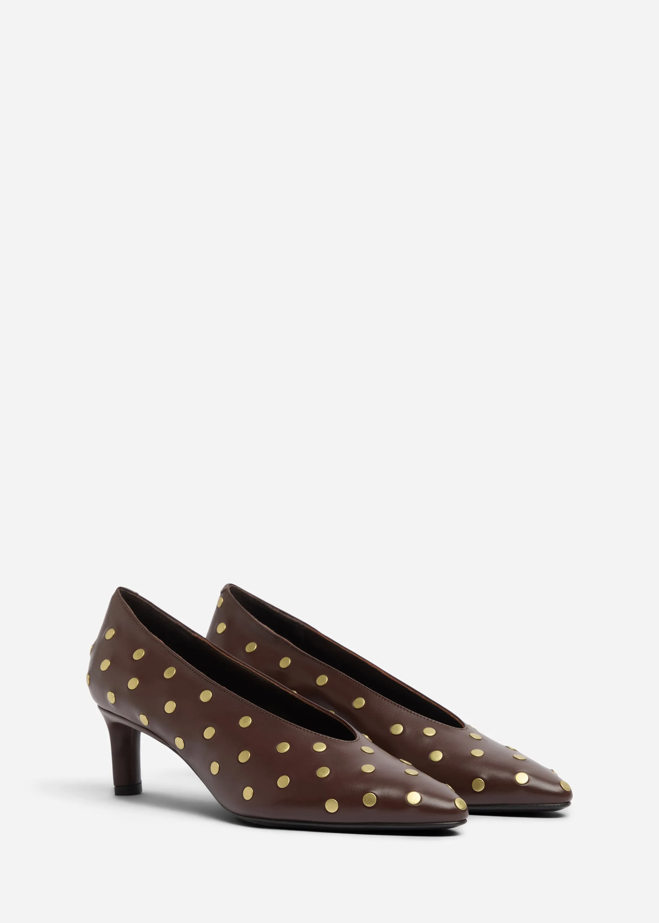 Studded Kitten Heel in Calf Skin Leather - Chocolate sold by CO product image thumbnail 2