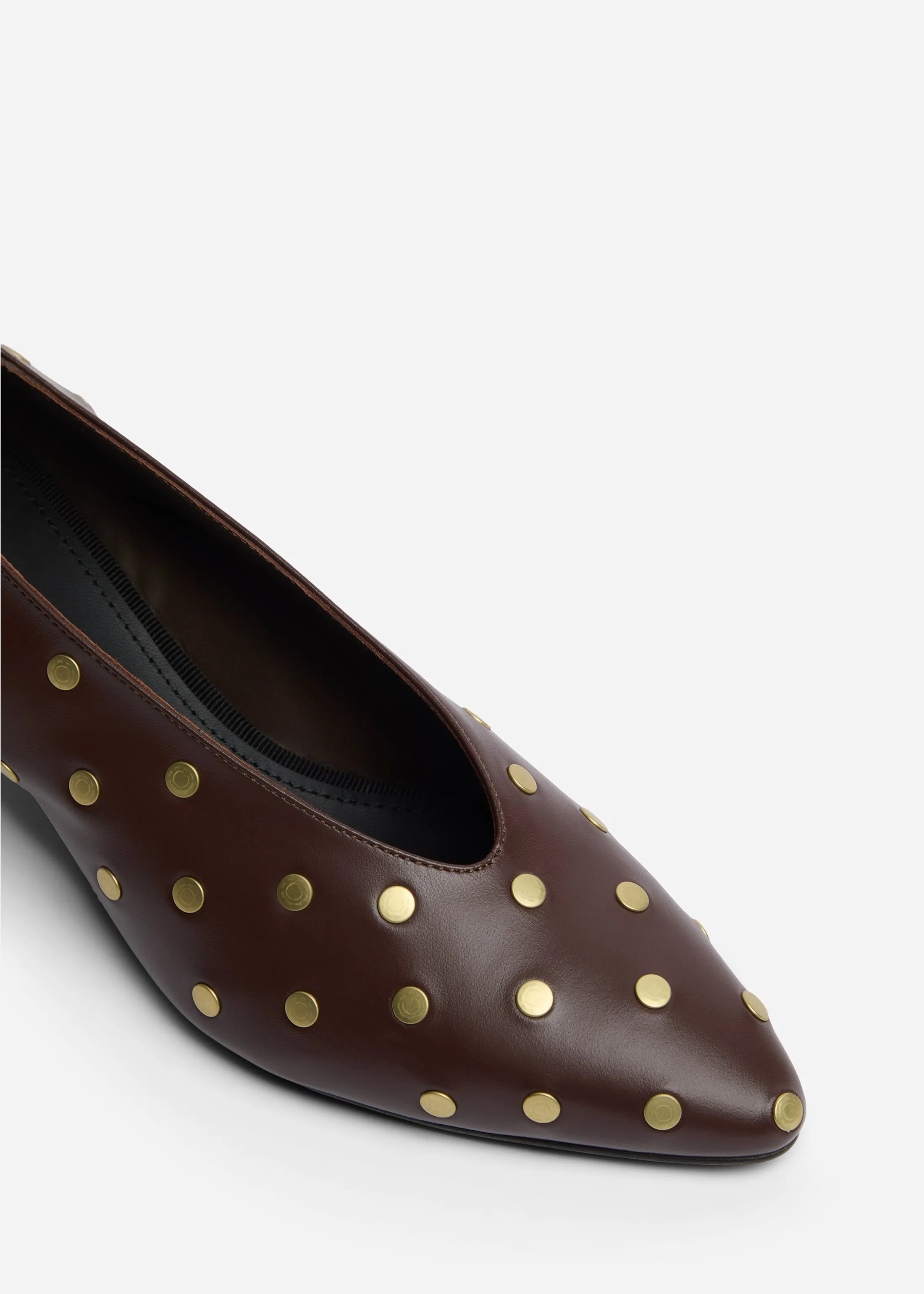 Studded Kitten Heel in Calf Skin Leather - Chocolate sold by CO product image thumbnail 4