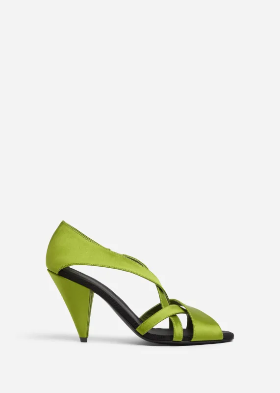 Open Toe Heeled Sandal in Satin - Green sold by CO