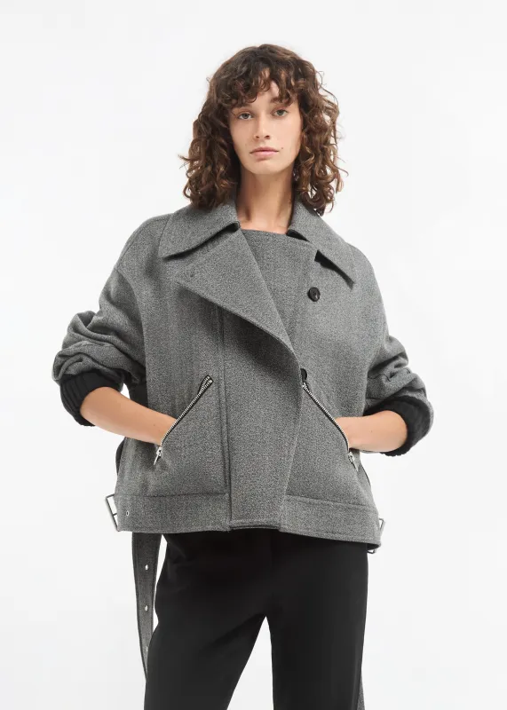 Oversized Engineered Bomber in Wool - Grey Melange made by CO