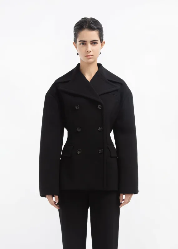 Oversized Double Breasted Peplum Jacket in Wool - Black sold by CO