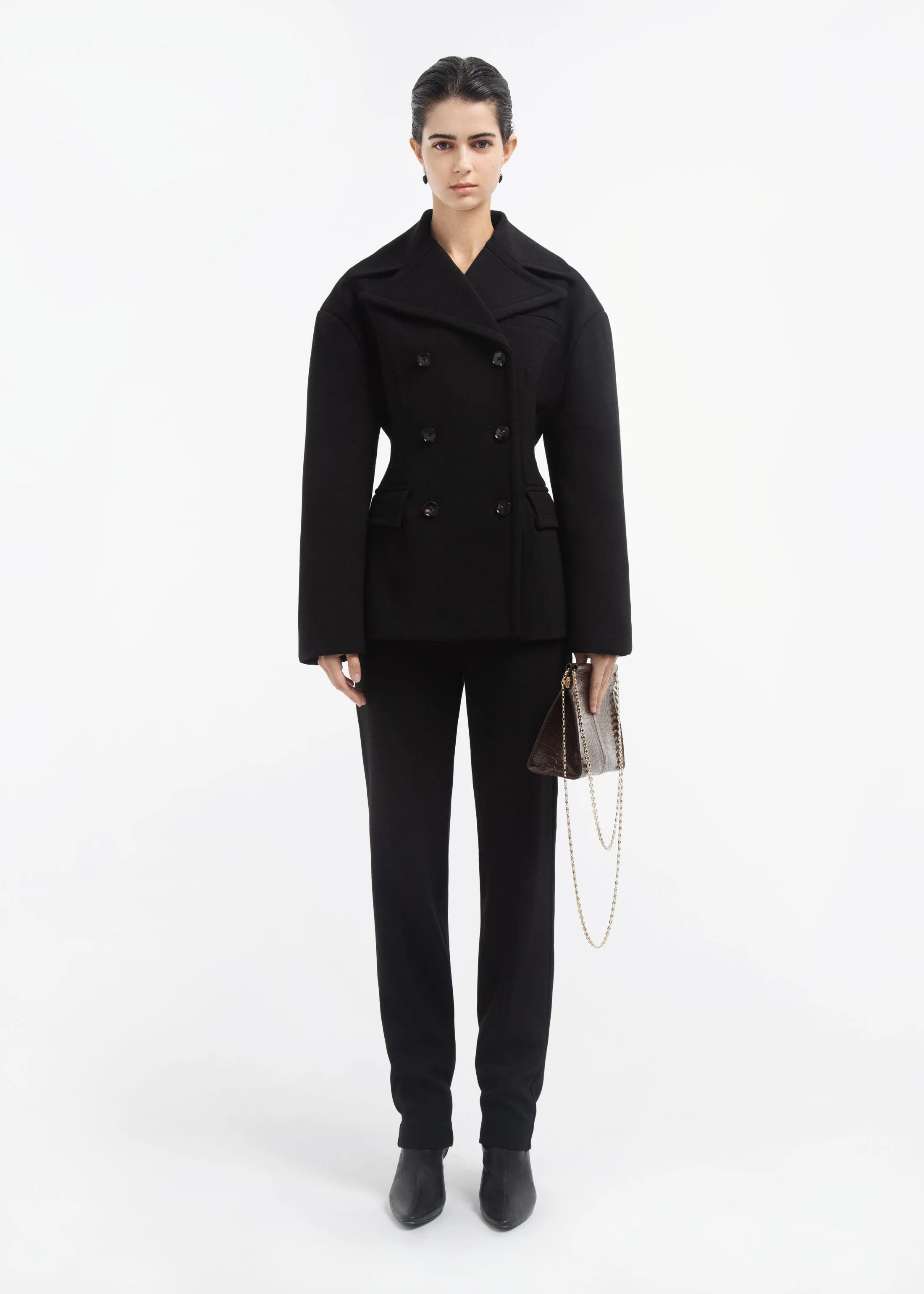 Oversized Double Breasted Peplum Jacket in Wool - Black sold by CO product image thumbnail 5