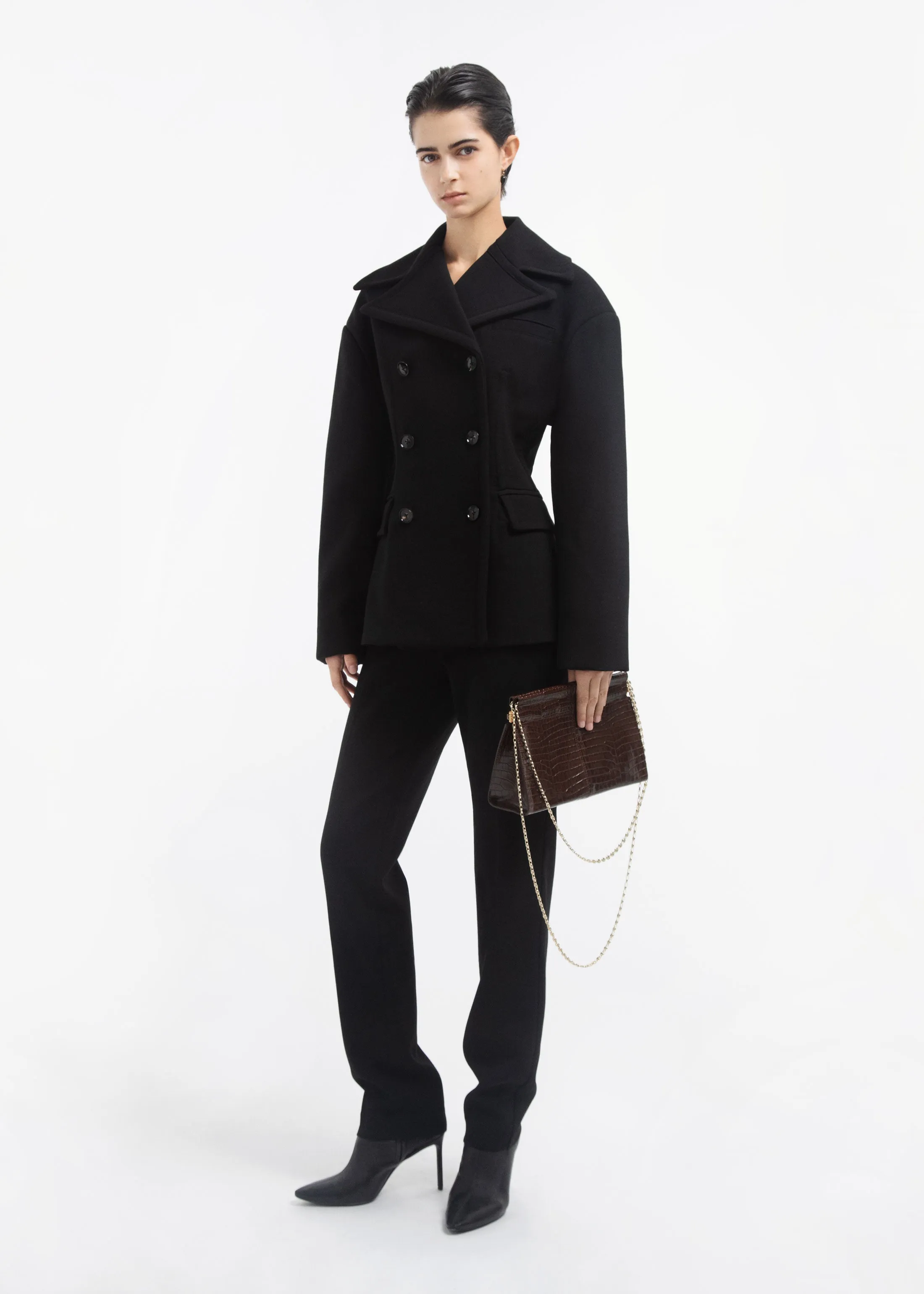 Oversized Double Breasted Peplum Jacket in Wool - Black sold by CO product image thumbnail 2