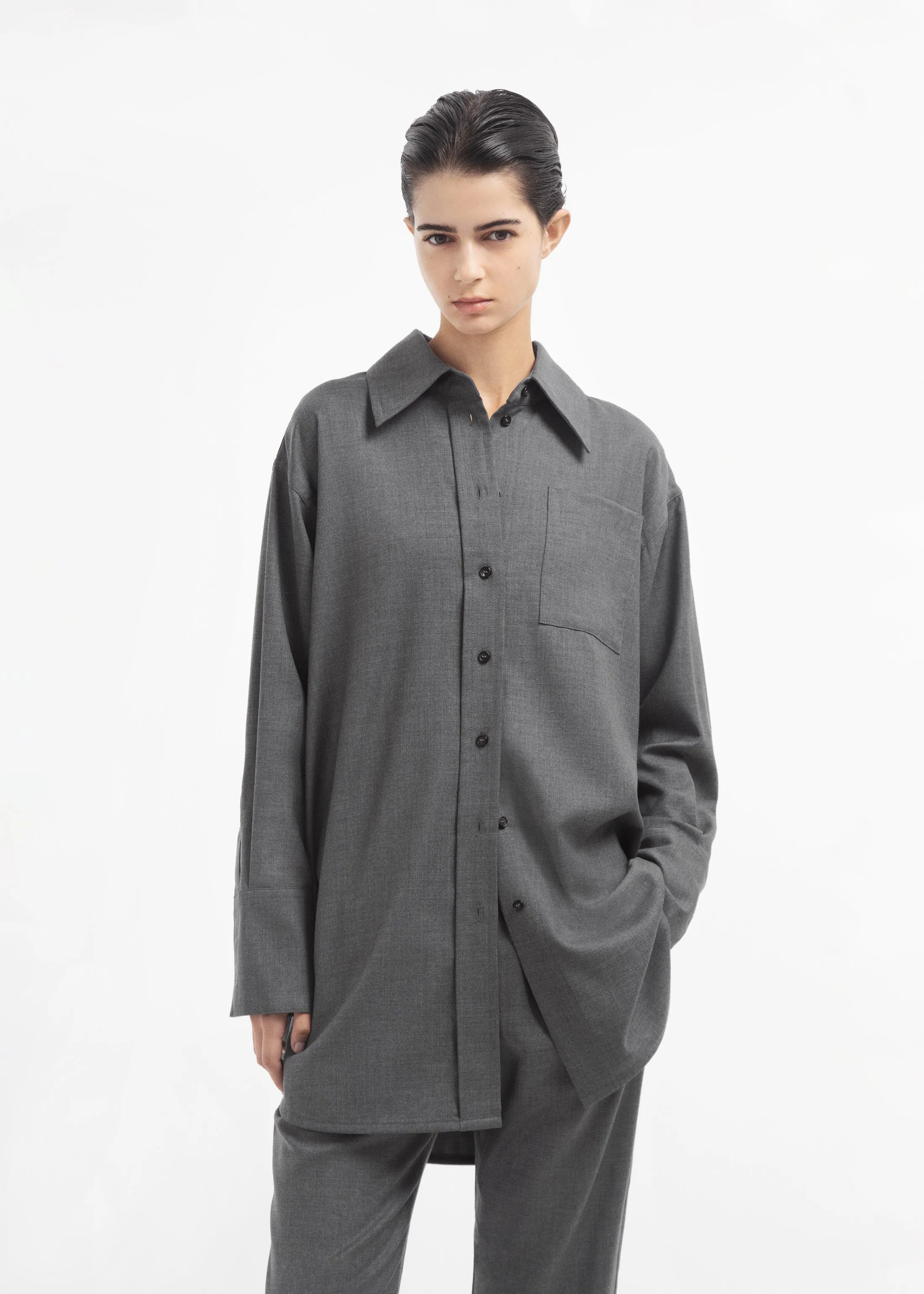 Overshirt in Melange Wool - Grey Melange sold by CO
