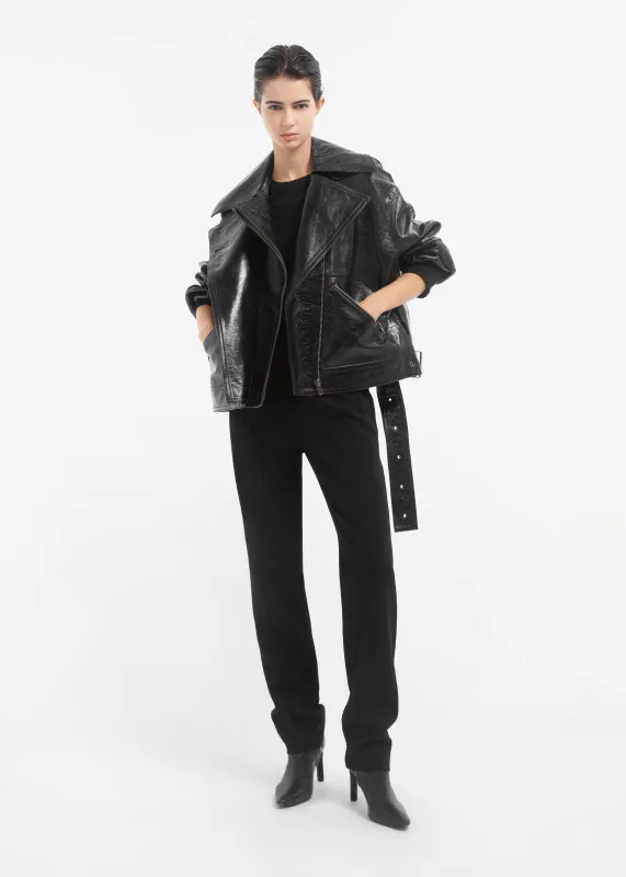 Oversized Engineered Bomber in Leather - Black made by CO