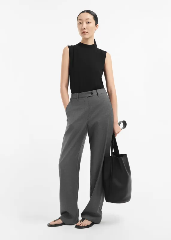 Tailored Straight Pant in Melange Wool - Grey Melange sold by CO