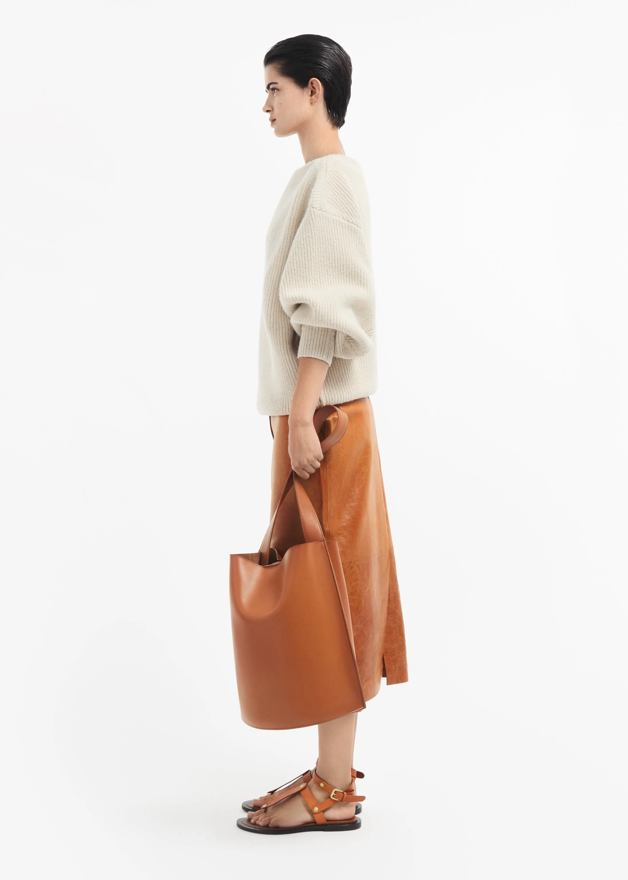 Tailored Pencil Skirt in Leather - Cognac sold by CO product image thumbnail 3