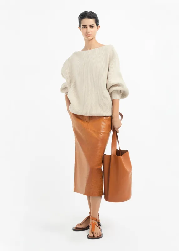 Tailored Pencil Skirt in Leather - Cognac sold by CO