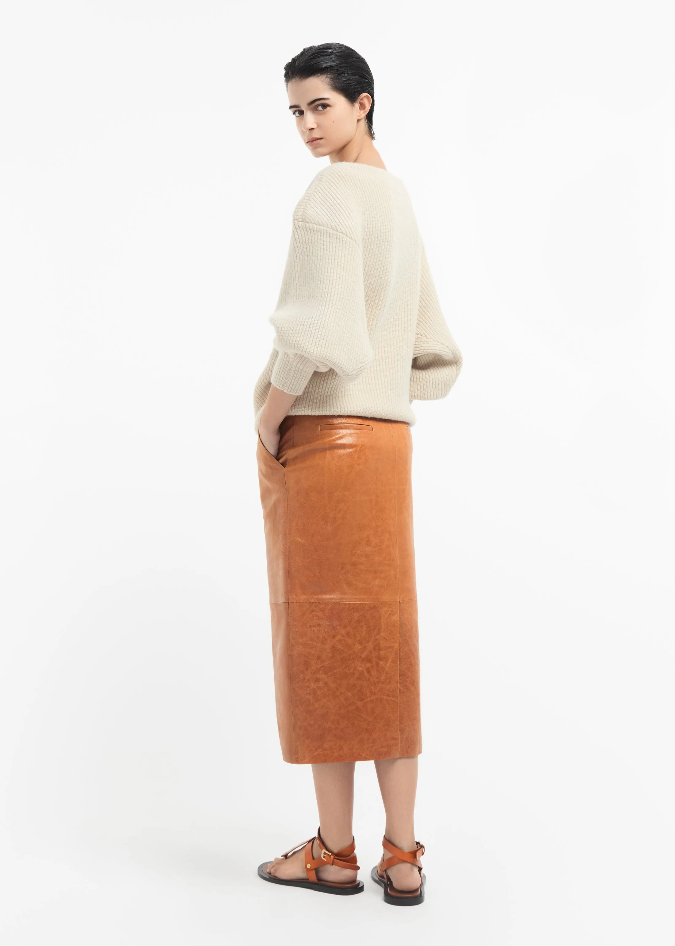 Tailored Pencil Skirt in Leather - Cognac sold by CO product image thumbnail 2
