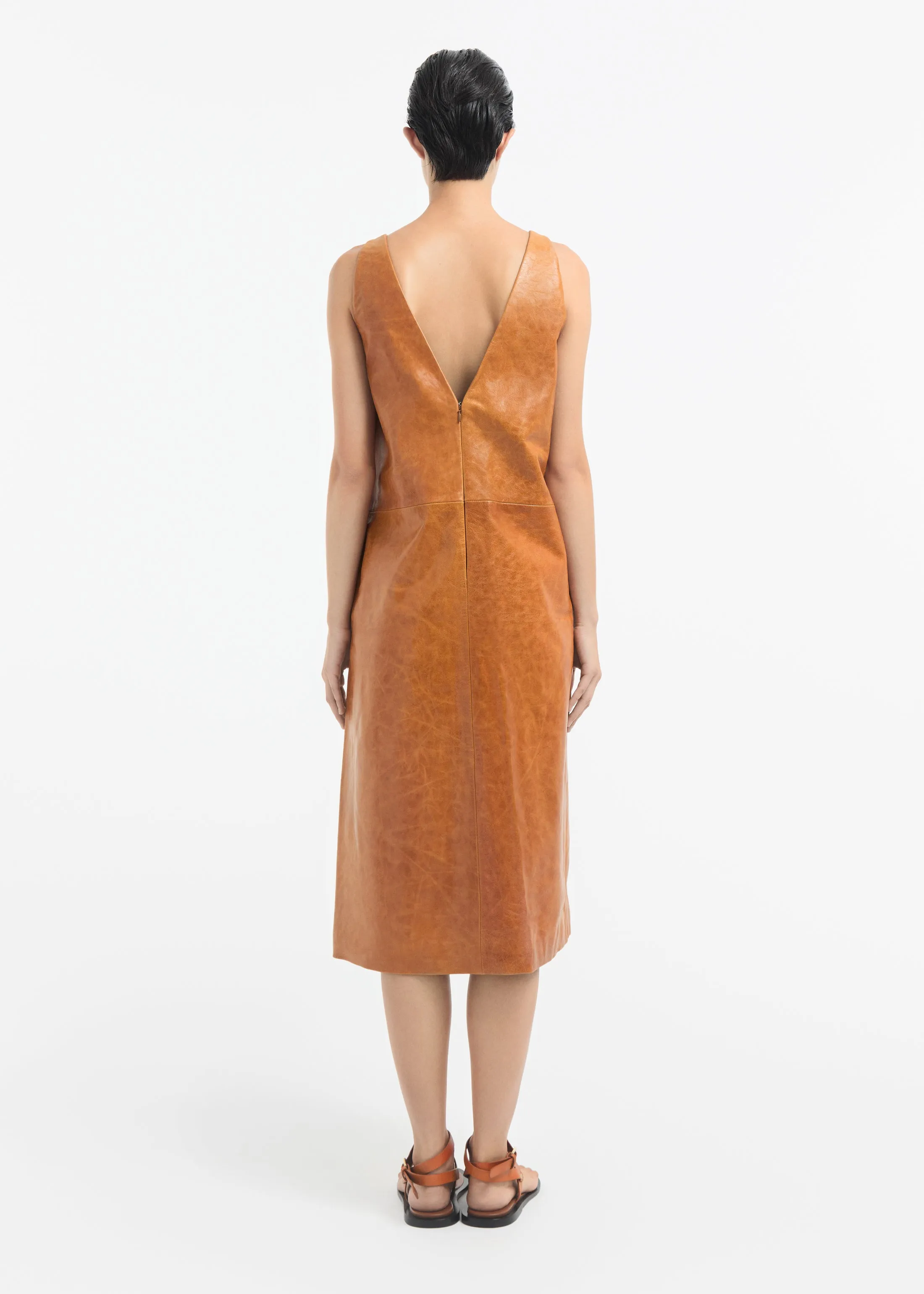 V-Neck Dress in Leather - Cognac sold by CO product image thumbnail 2