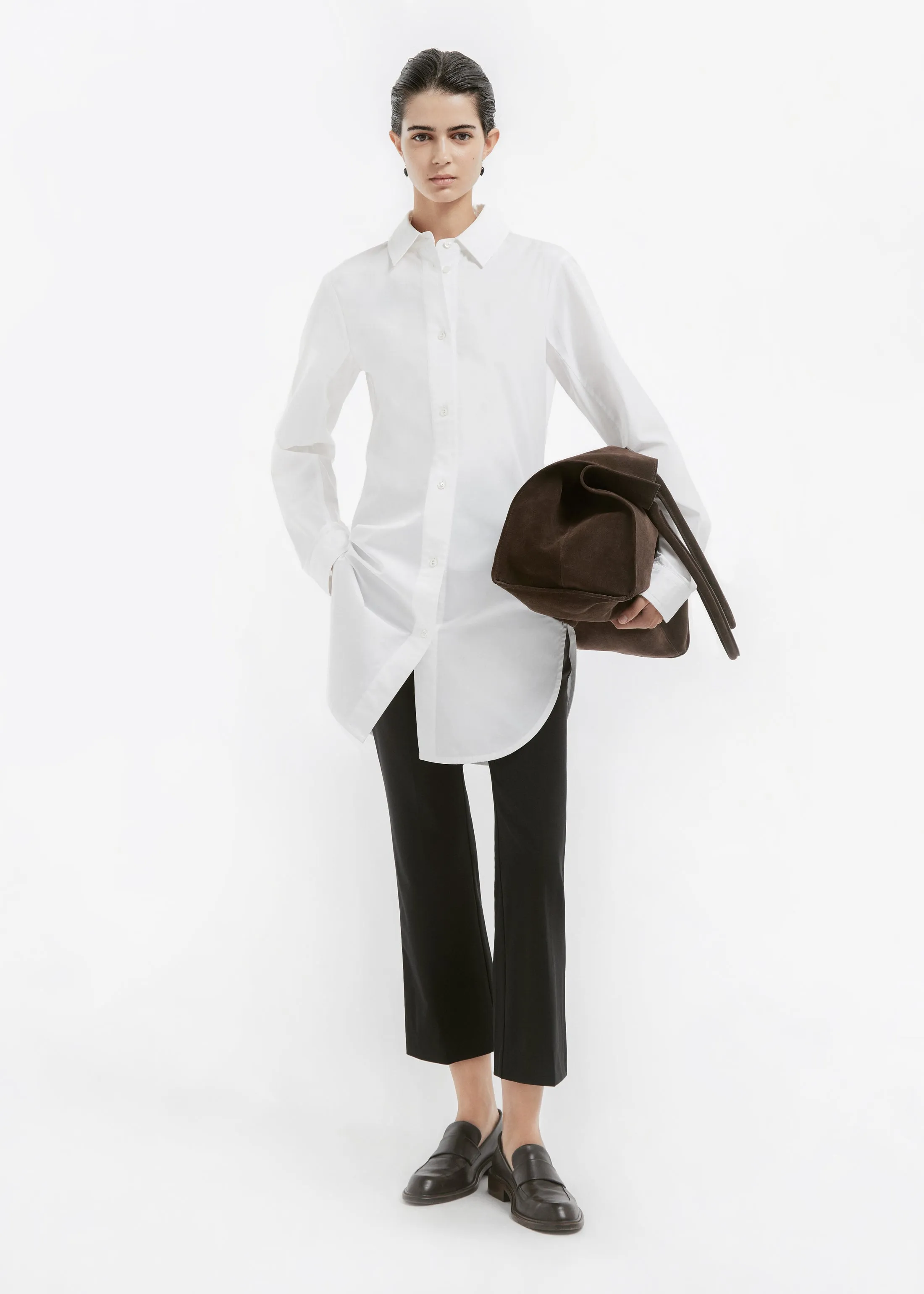 Cinched Button Down Shirt in Cotton Poplin - White sold by CO product image thumbnail 4