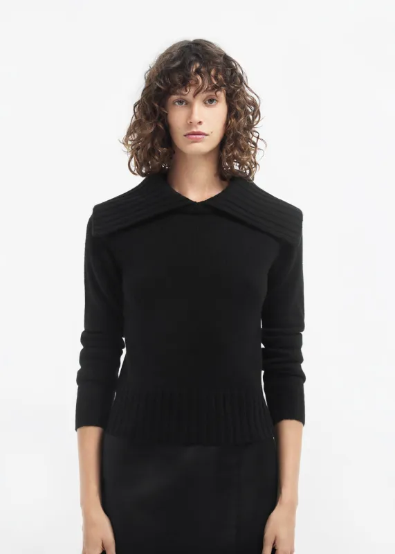 Ribbed Collared Sweater in Cashmere - Black sold by CO