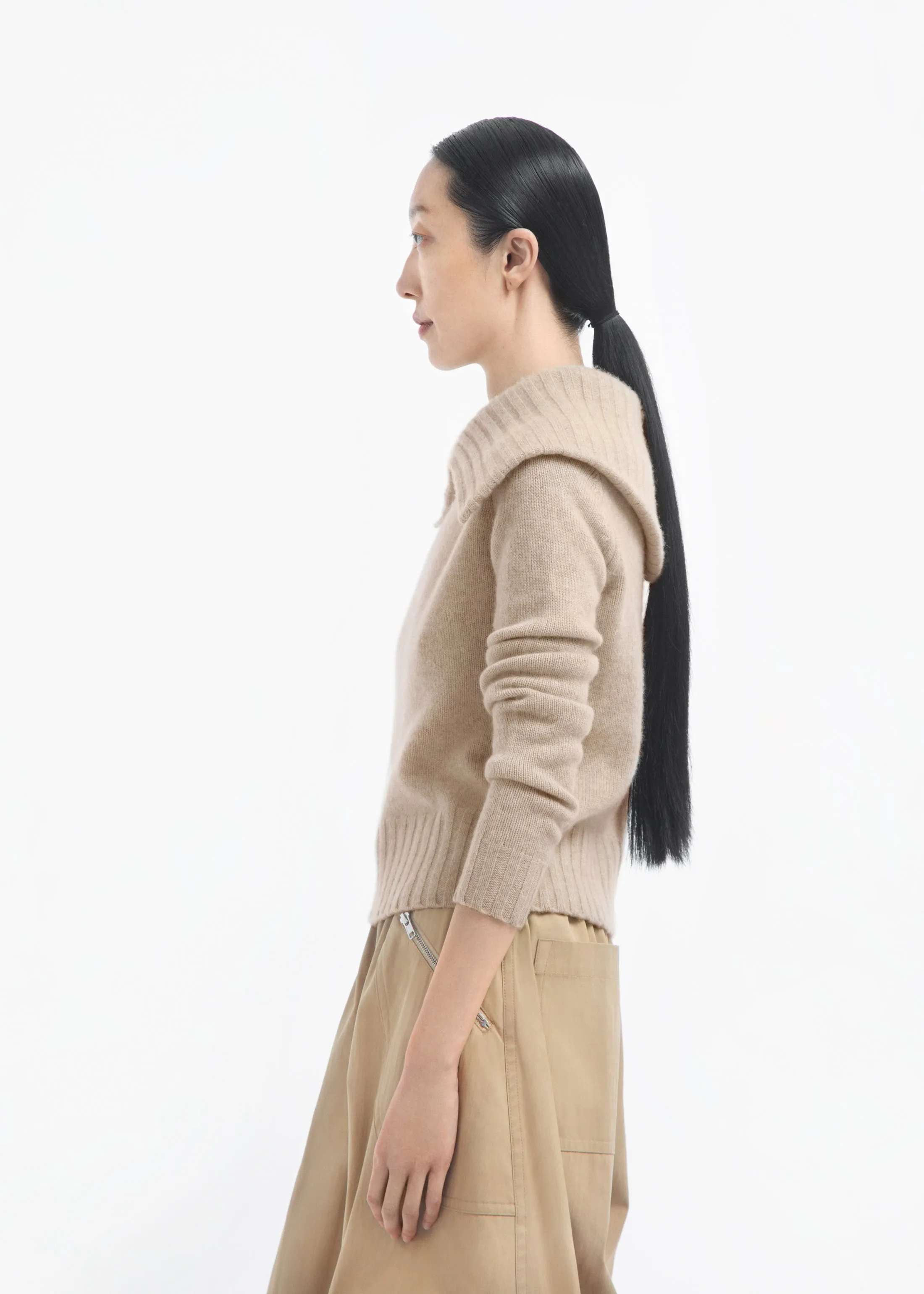 Ribbed Collared Sweater in Cashmere - Beige Melange sold by CO product image thumbnail 2