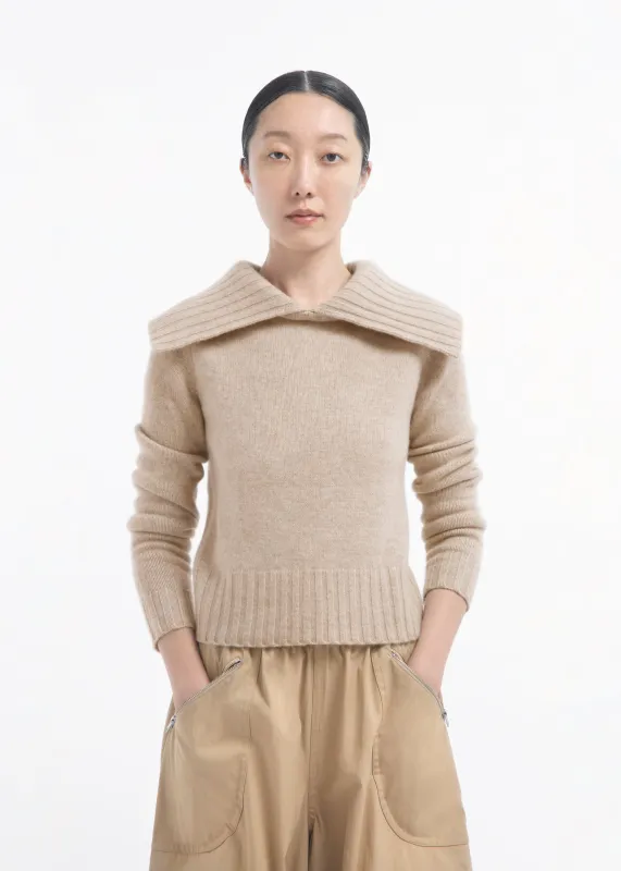 Ribbed Collared Sweater in Cashmere - Beige Melange made by CO