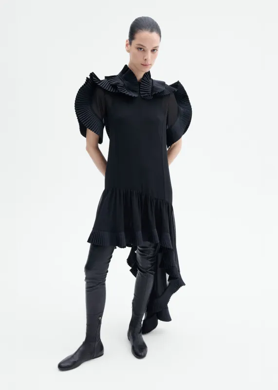 Asymmetric Pleated Georgette Dress - Black made by CO