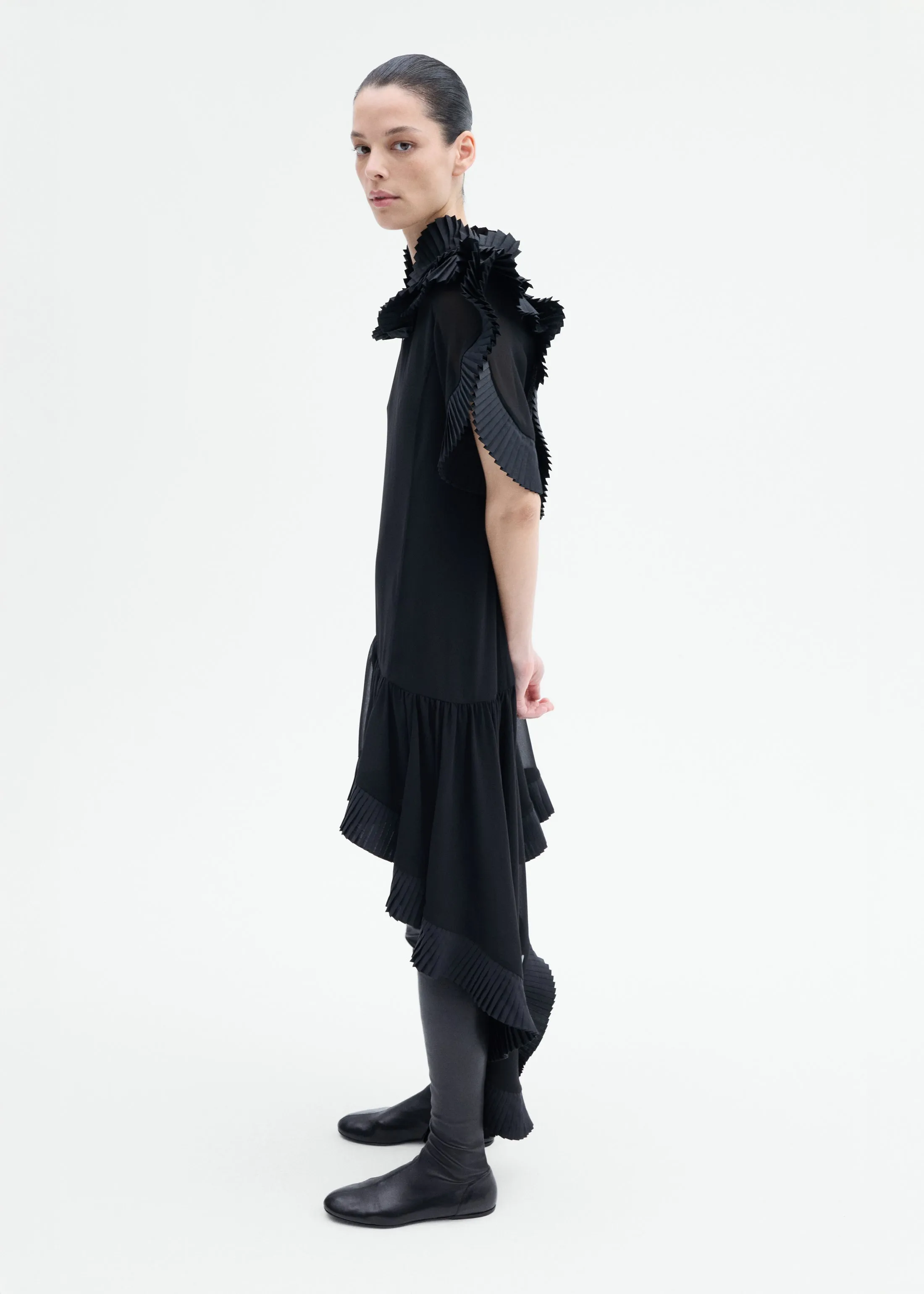 Asymmetric Pleated Georgette Dress - Black sold by CO product image thumbnail 2