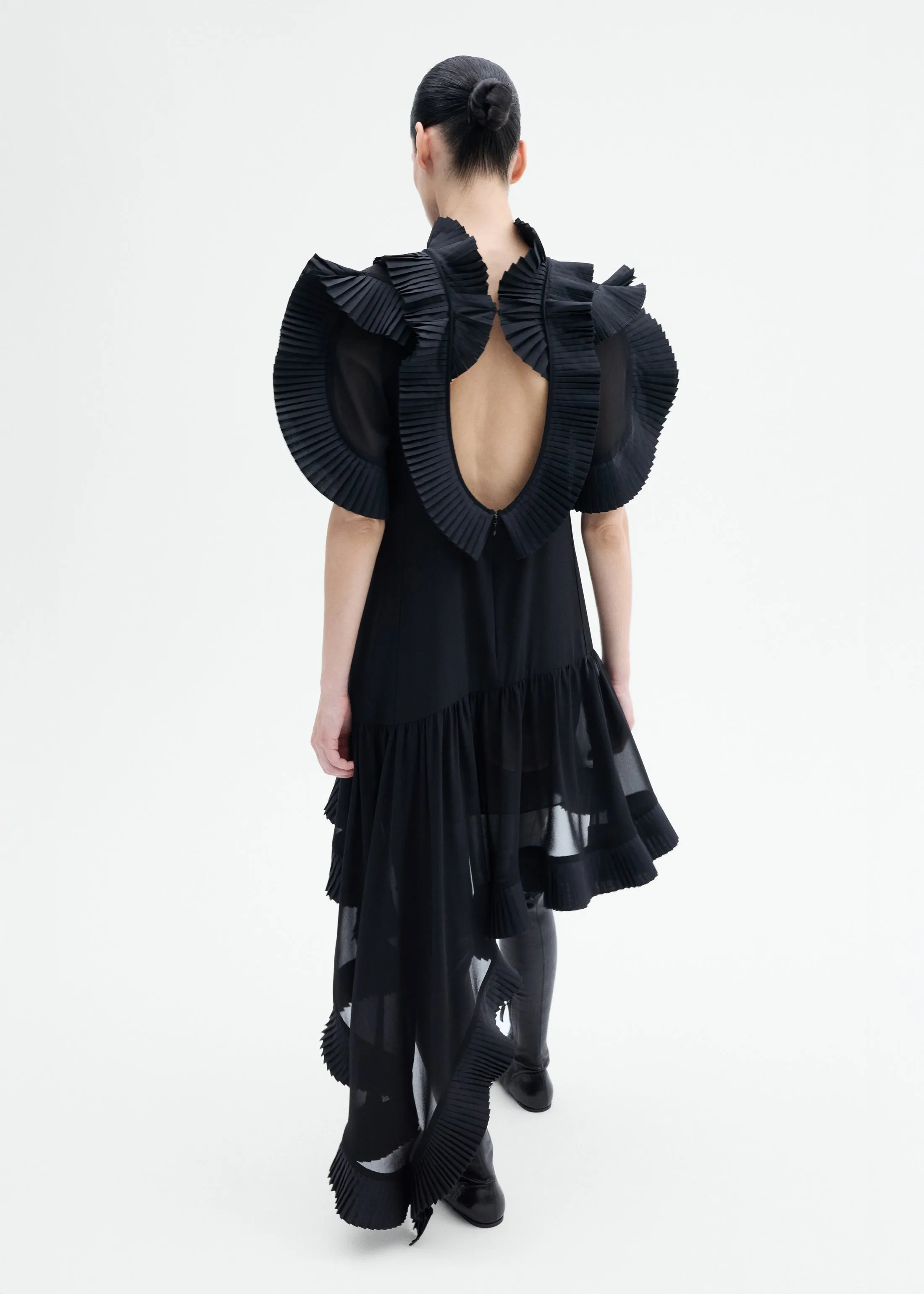 Asymmetric Pleated Georgette Dress - Black sold by CO product image thumbnail 3