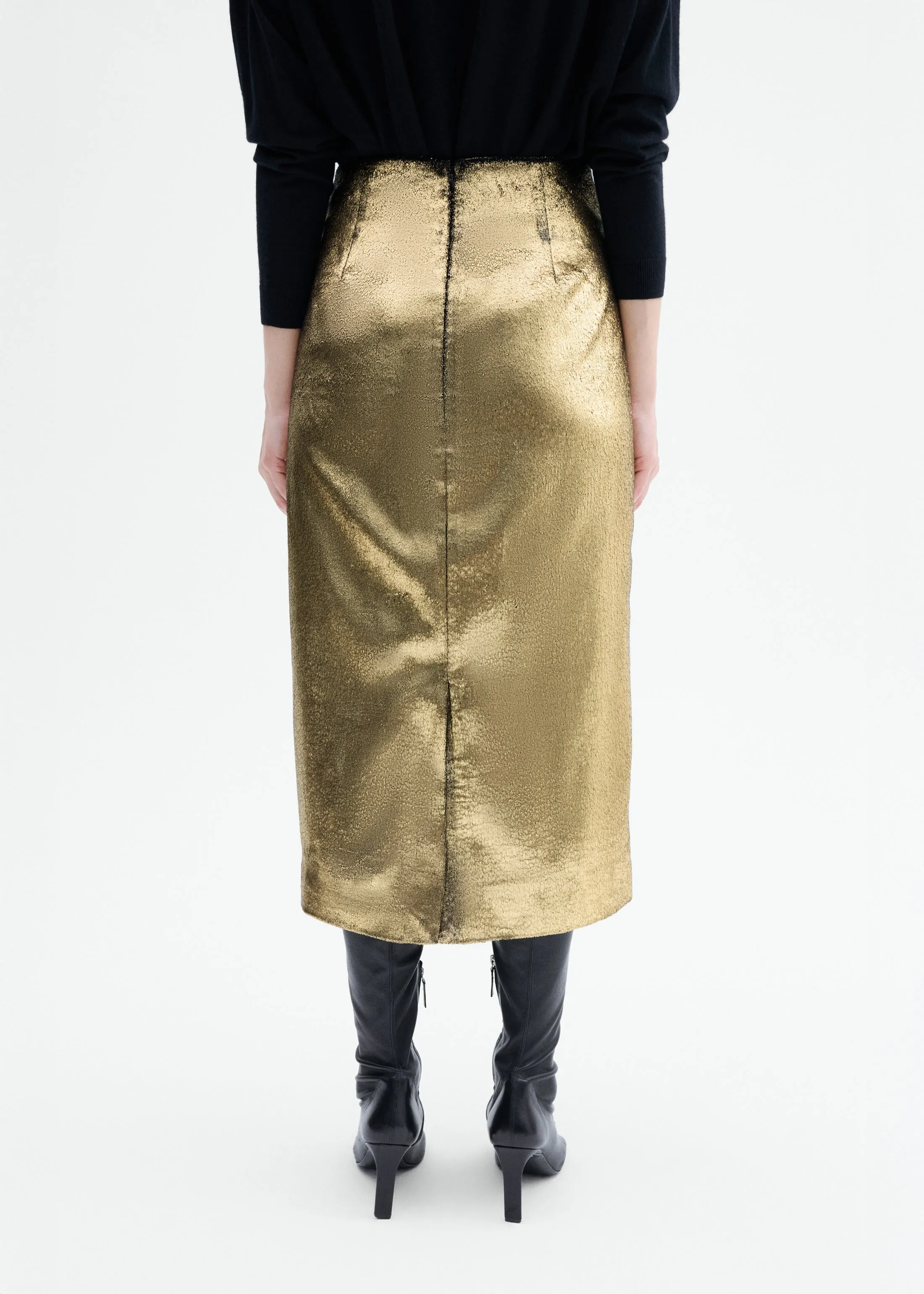 Foil Velvet Midi Pencil Skirt - Gold sold by CO product image thumbnail 3