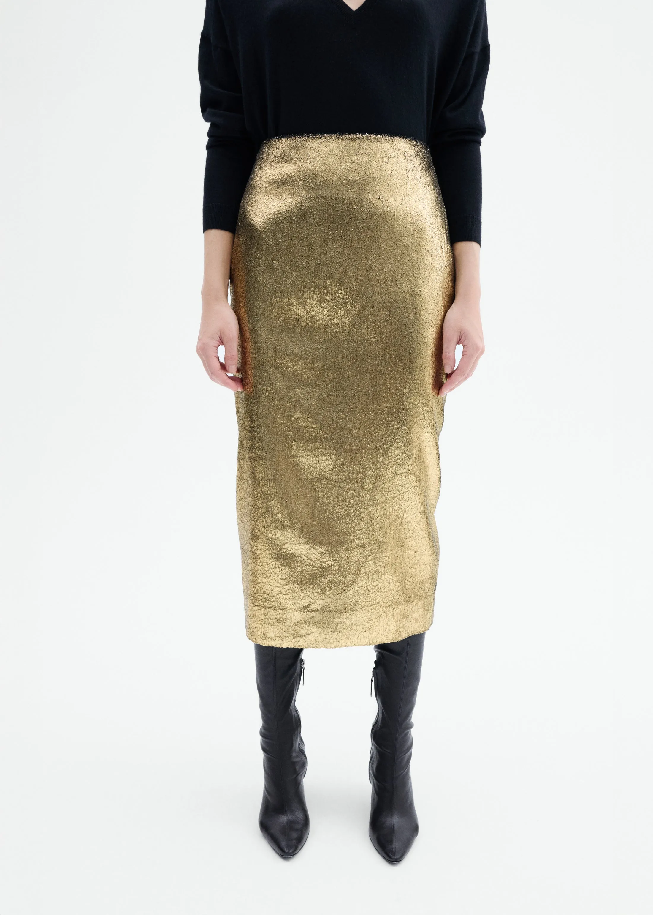 Foil Velvet Midi Pencil Skirt - Gold sold by CO product image thumbnail 2
