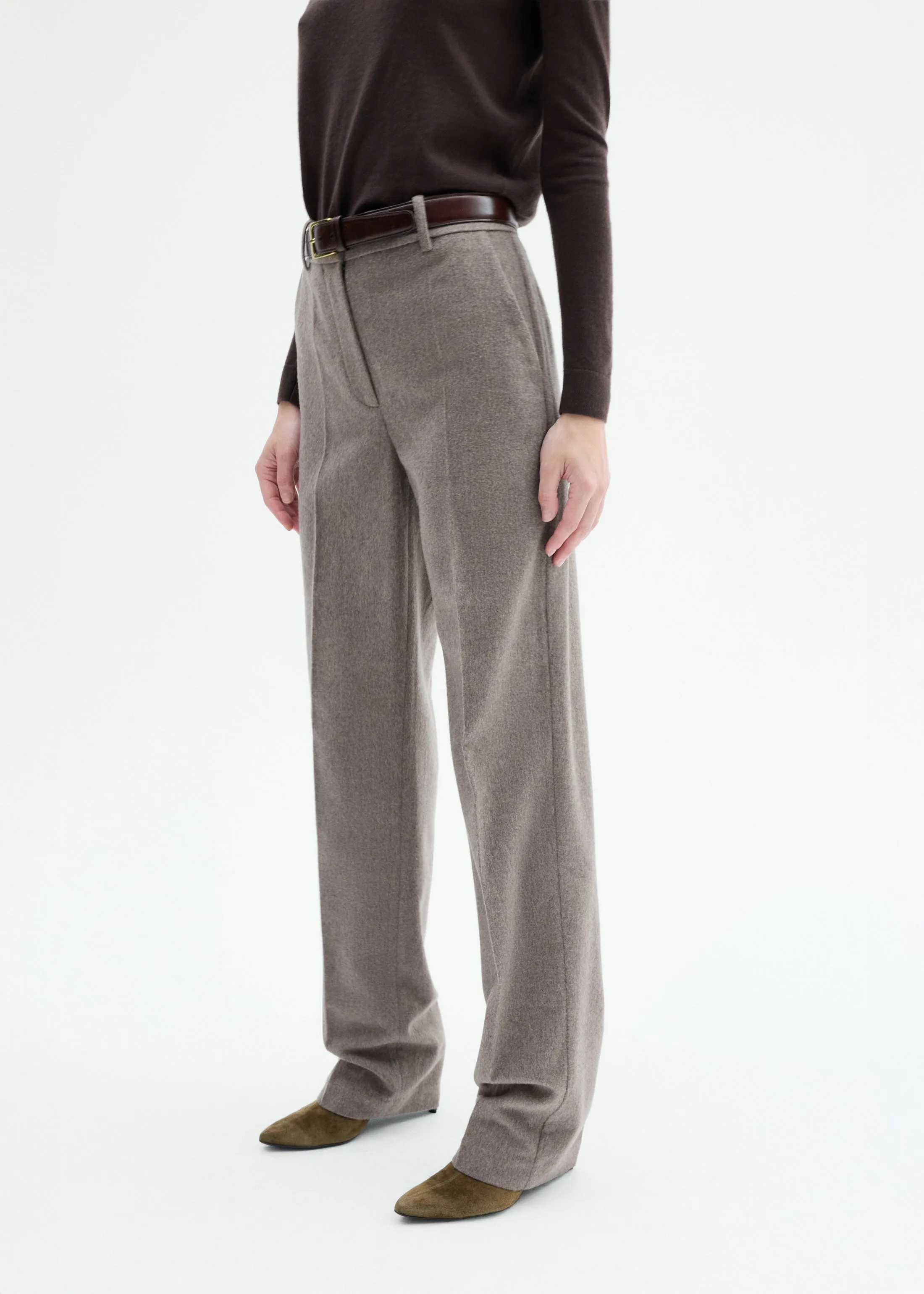 Tailored Straight Pant in Wool Cashmere - Oatmeal sold by CO