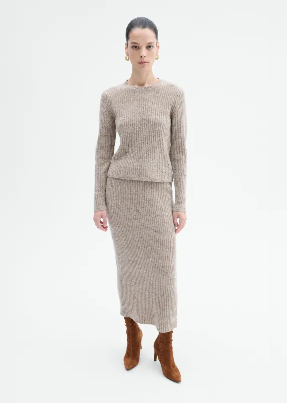 Midi Knit Skirt in Wool Cashmere - Antelope sold by CO