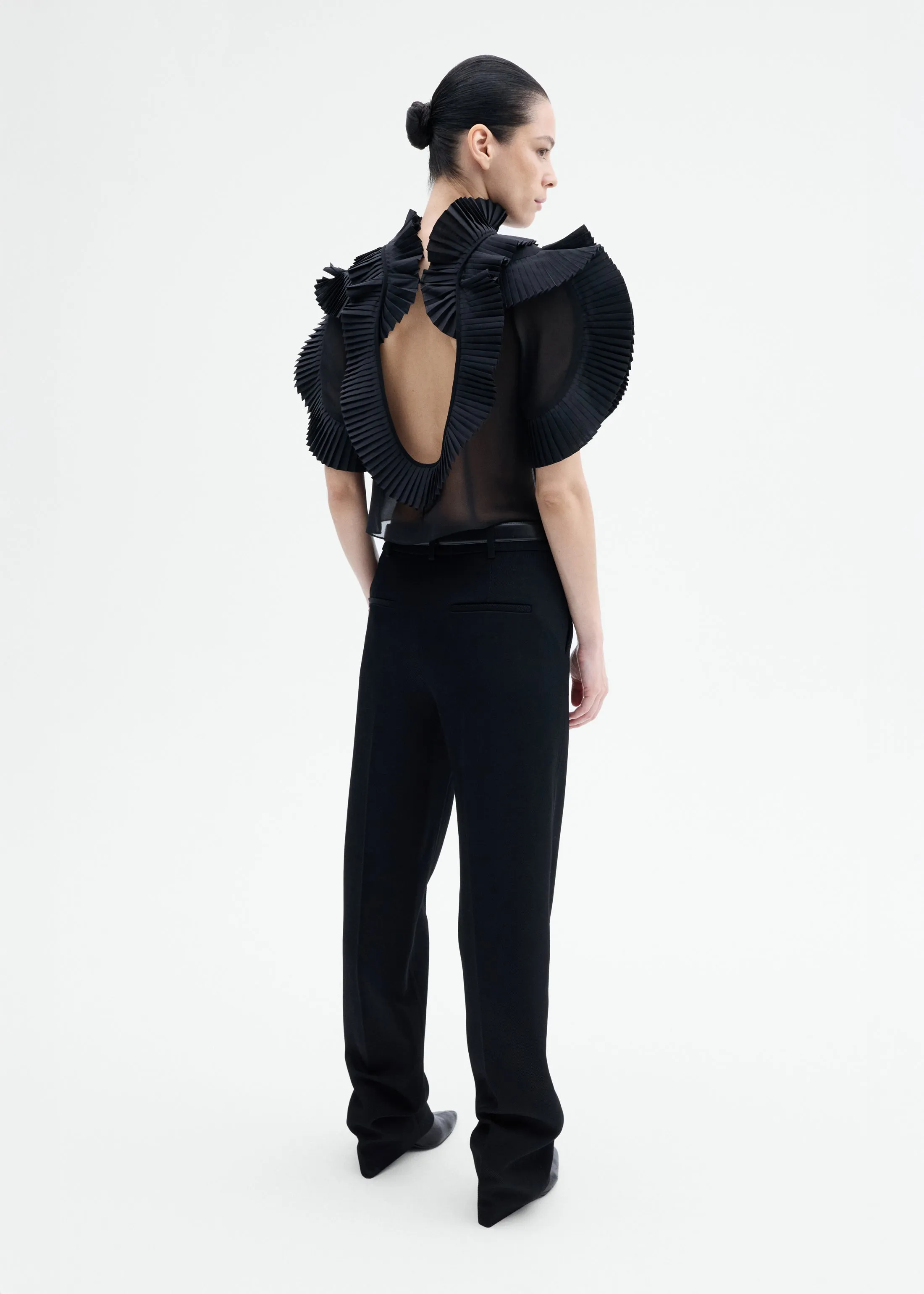 Pleated Ruffle Sheer Top in Georgette - Black sold by CO product image thumbnail 2