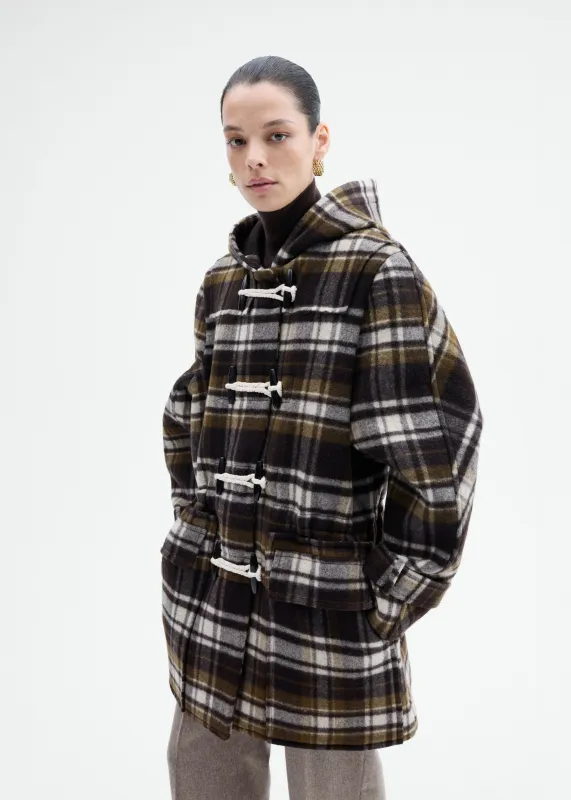 Checked Wool Duffle Coat - Brown Multi made by CO