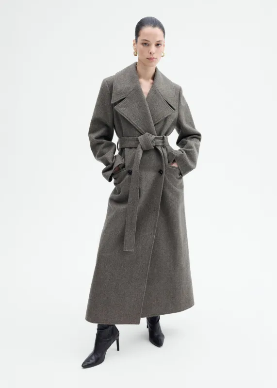 Belted Peacoat in Melange Wool - Green sold by CO
