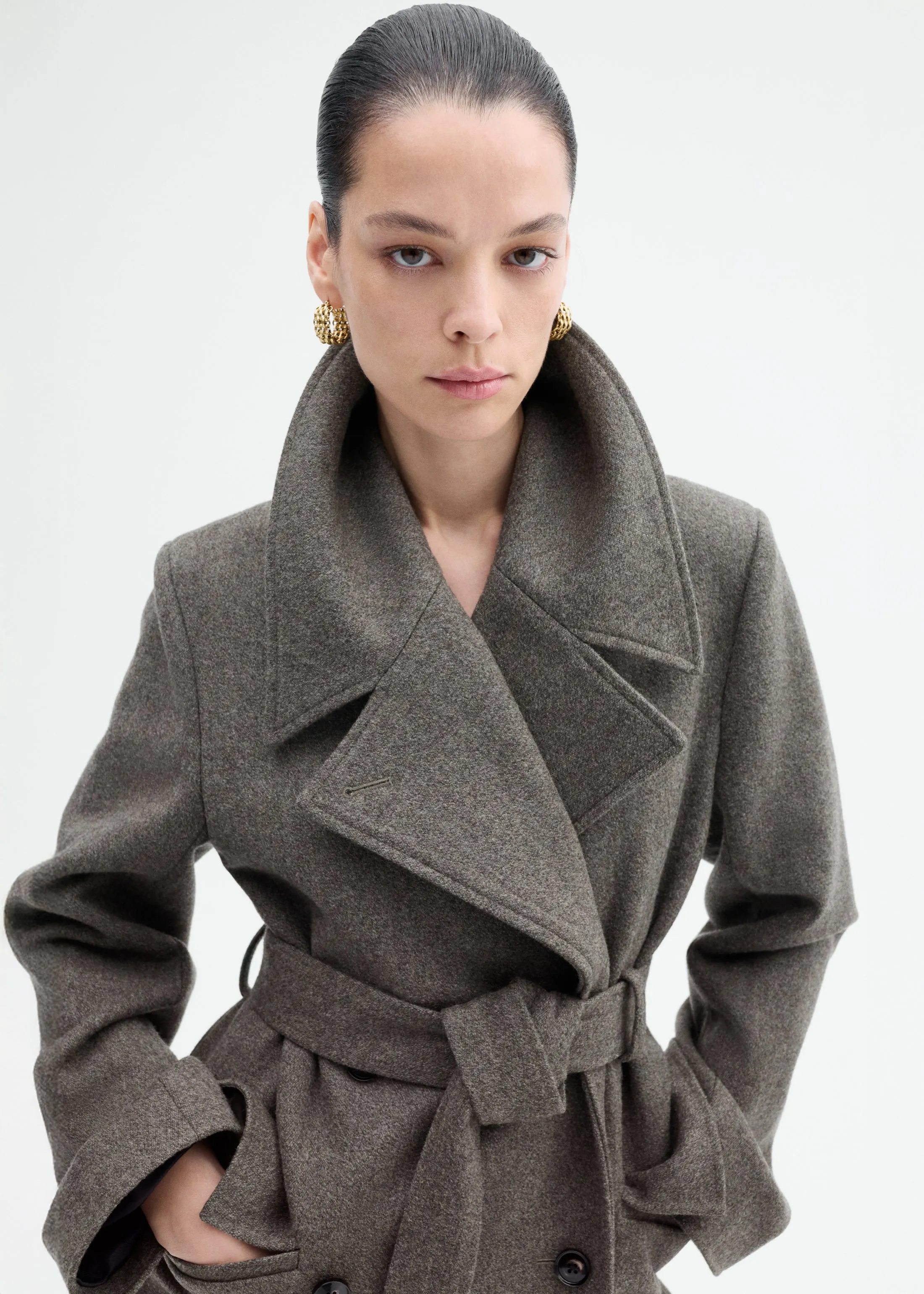 Belted Peacoat in Melange Wool - Green sold by CO product image thumbnail 3