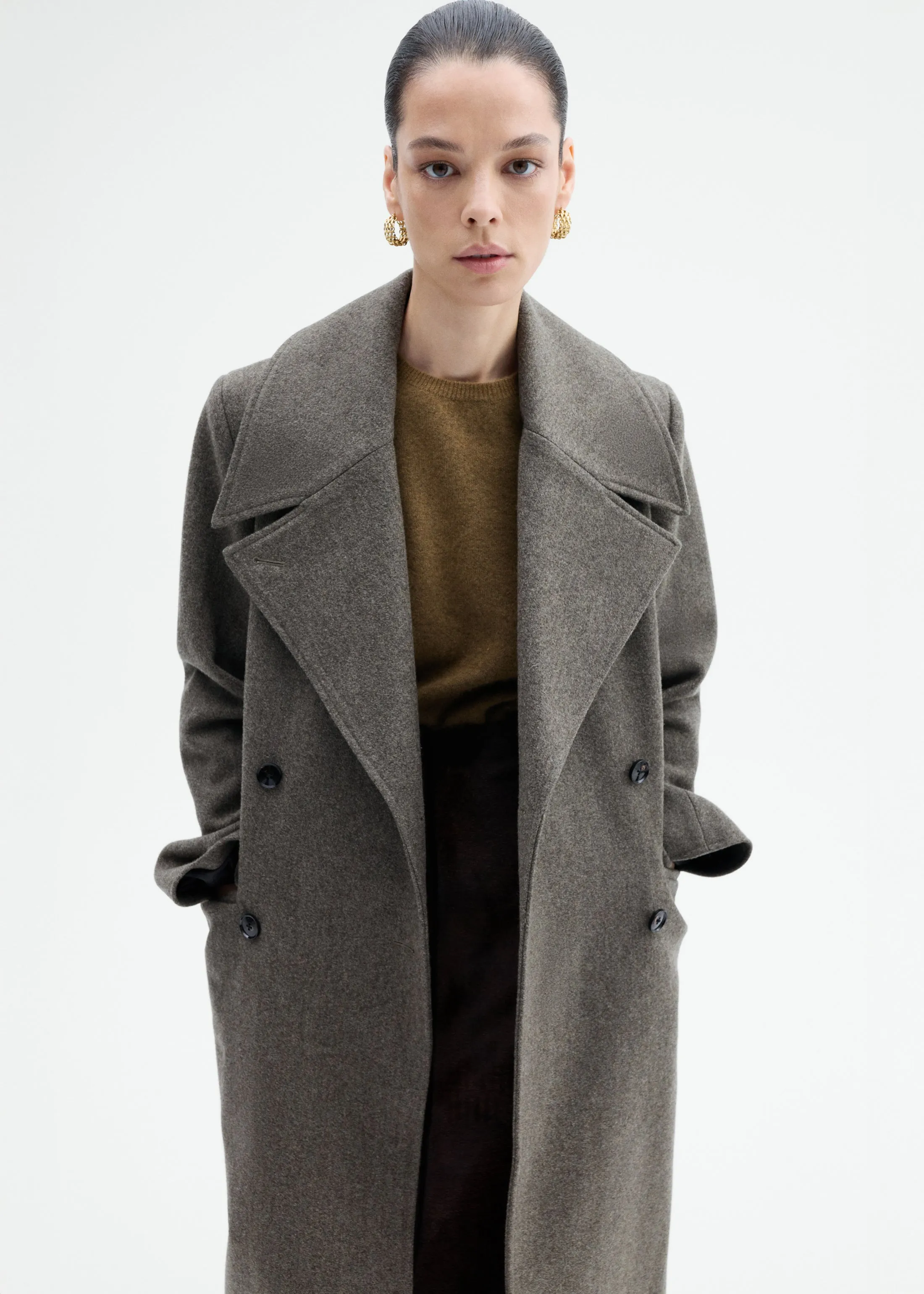 Belted Peacoat in Melange Wool - Green sold by CO product image thumbnail 4