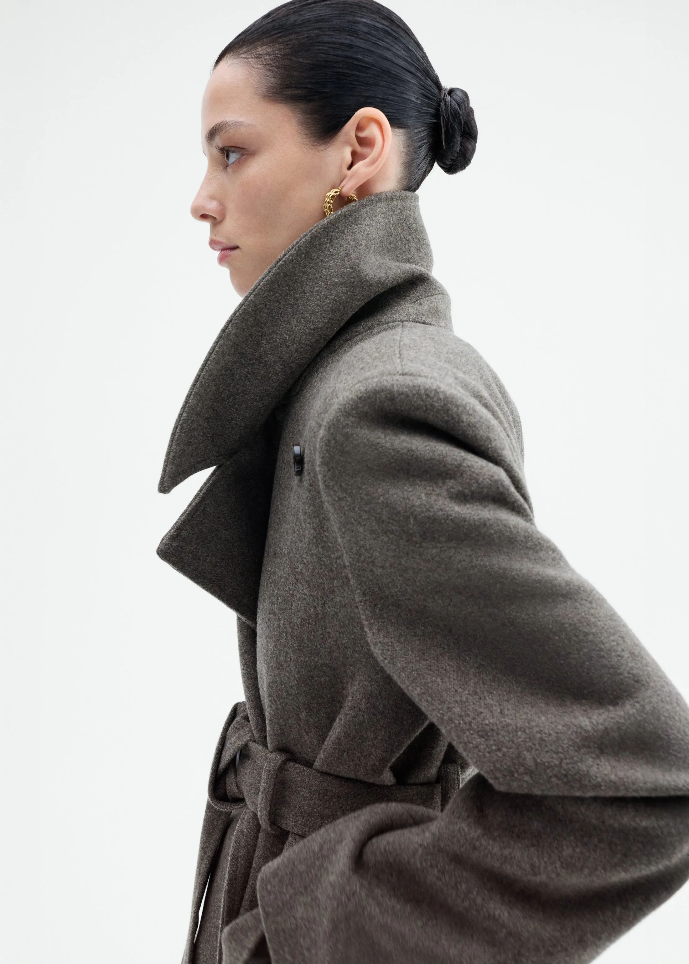 Belted Peacoat in Melange Wool - Green sold by CO product image thumbnail 2