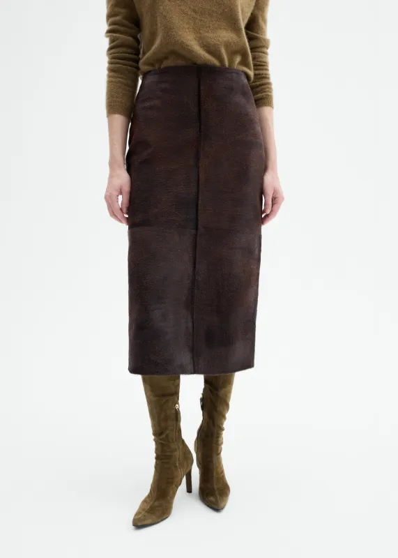 Pencil Skirt in Calf Hair - Chocolate made by CO