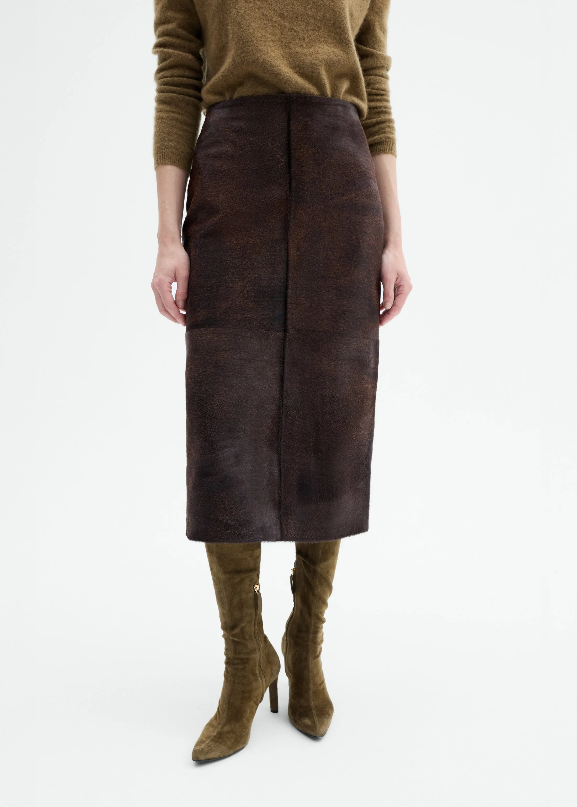 Pencil Skirt in Calf Hair - Chocolate sold by CO