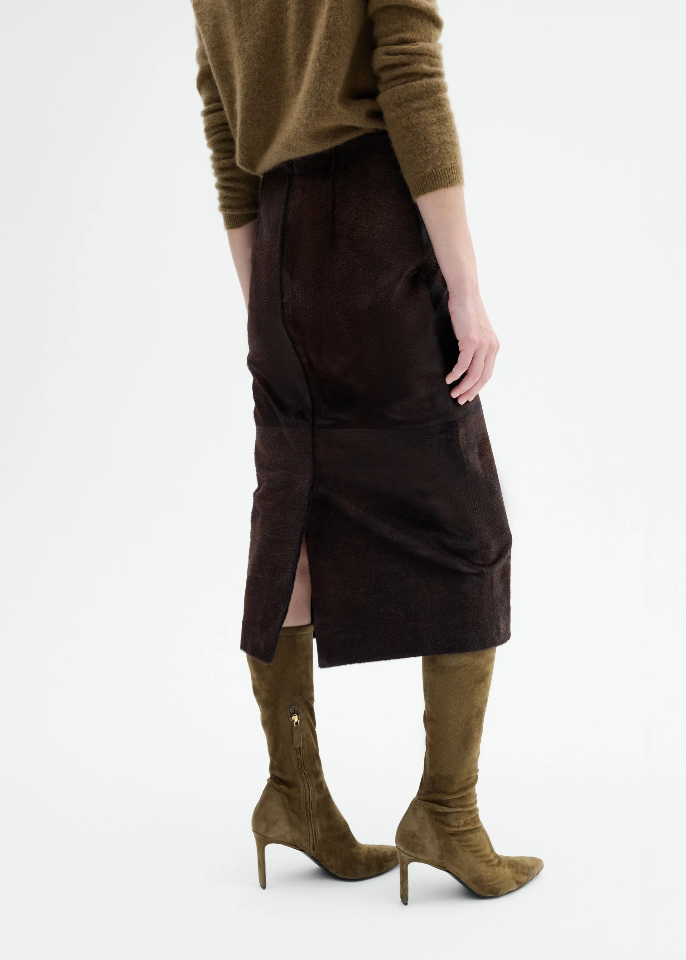 Pencil Skirt in Calf Hair - Chocolate sold by CO product image thumbnail 2